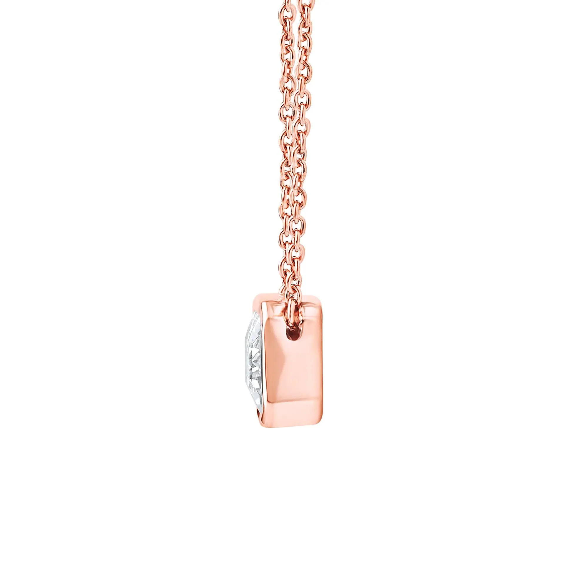 1 CT. Tw. Lab Grown Diamond Emerald-Cut Solitaire Bezel Pendant Necklace 10K Rose Gold Size 18" - Image 2