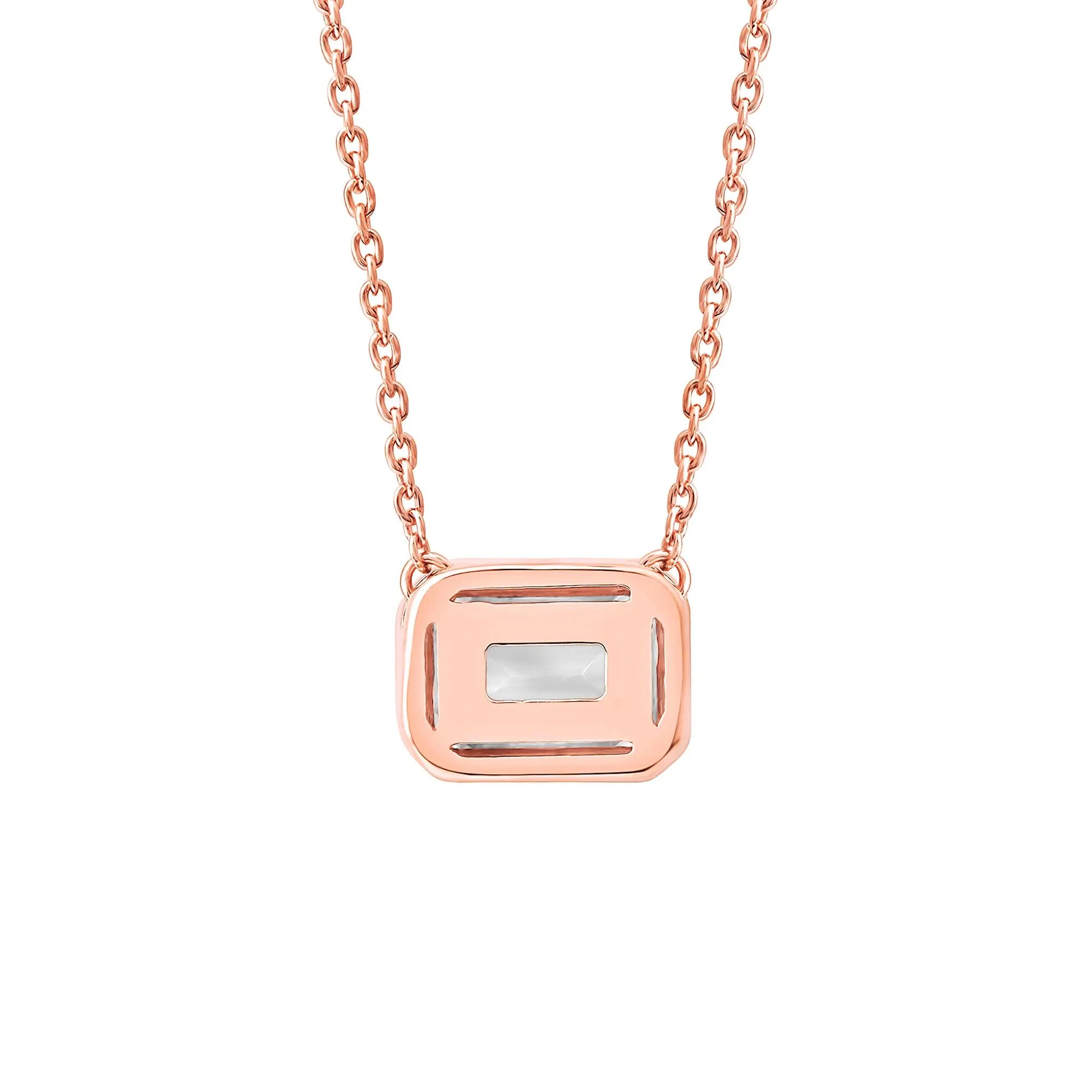 1 CT. Tw. Lab Grown Diamond Emerald-Cut Solitaire Bezel Pendant Necklace 10K Rose Gold Size 18" - Image 3