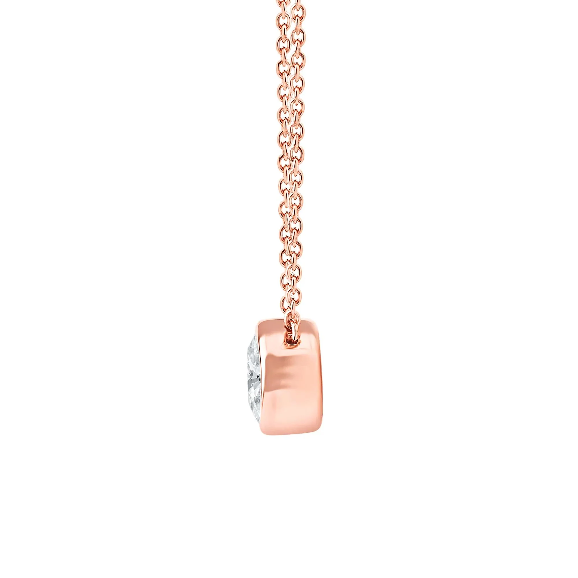 1 CT. Tw. Lab Grown Diamond Oval-Shaped Solitaire Bezel Pendant Necklace 10K Rose Gold Size 18" - Image 2