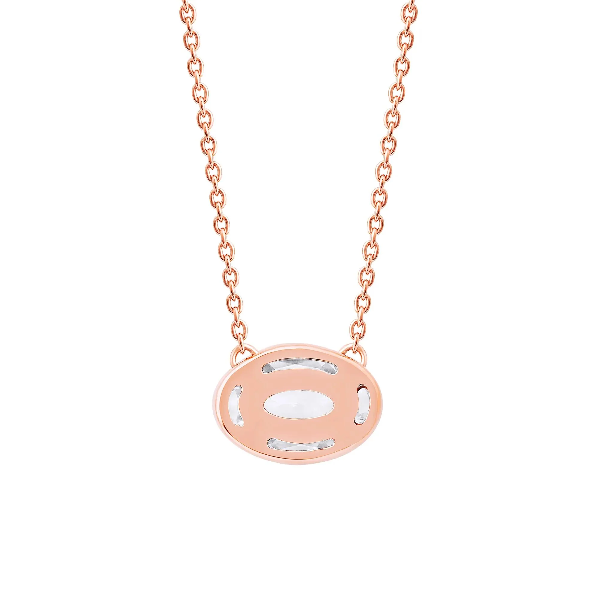 1 CT. Tw. Lab Grown Diamond Oval-Shaped Solitaire Bezel Pendant Necklace 10K Rose Gold Size 18" - Image 3