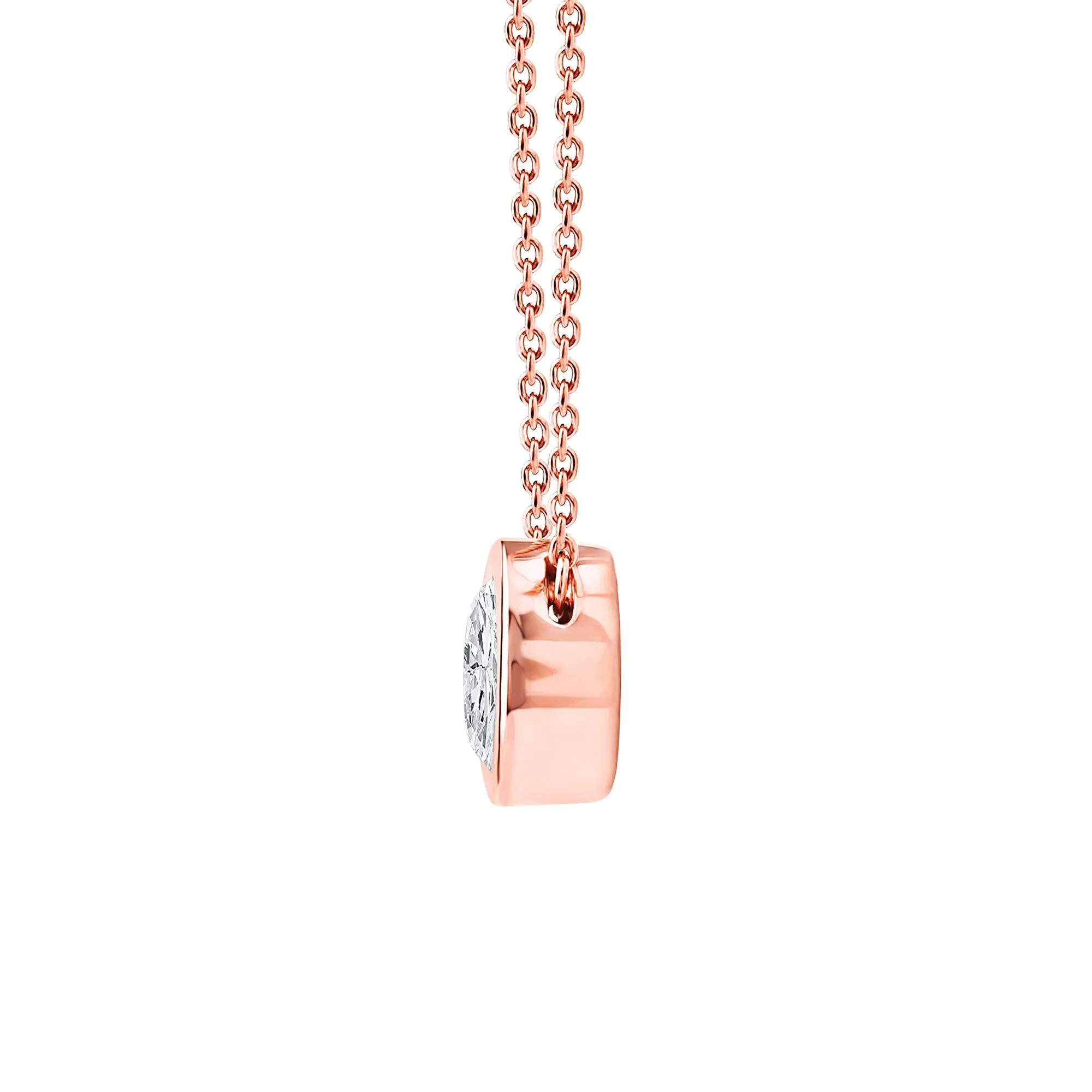 1 CT. Tw. Lab Grown Diamond Round Solitaire Bezel Pendant Necklace 10K Rose Gold Size 18" - Image 2
