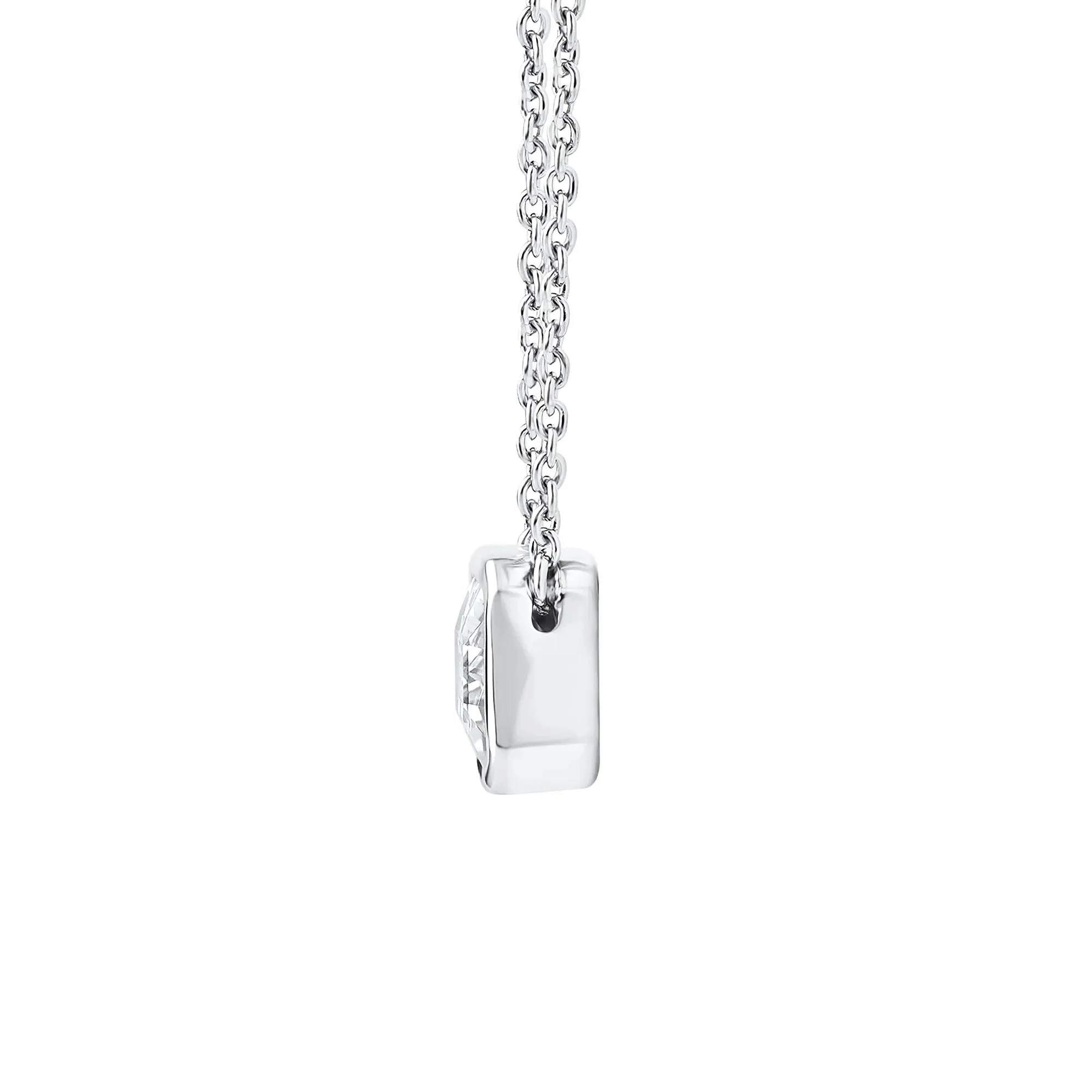 1 CT. Tw. Lab Grown Diamond Emerald-Cut Solitaire Bezel Pendant Necklace 10K White Gold Size 18" - Image 2