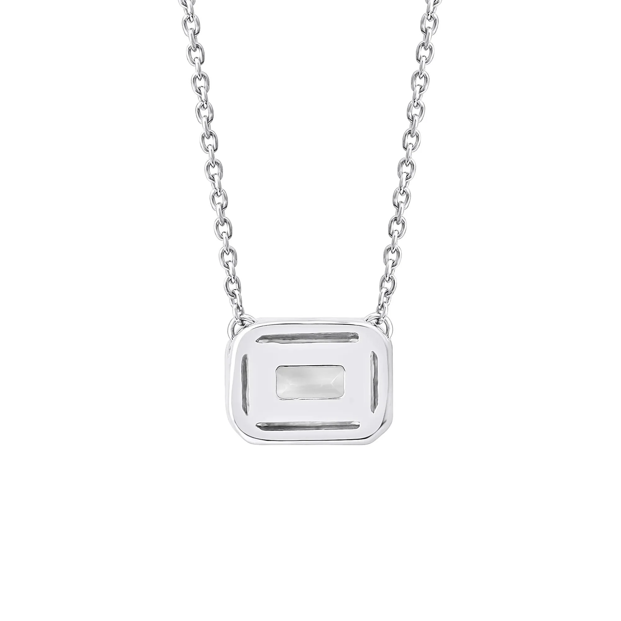 1 CT. Tw. Lab Grown Diamond Emerald-Cut Solitaire Bezel Pendant Necklace 10K White Gold Size 18" - Image 3