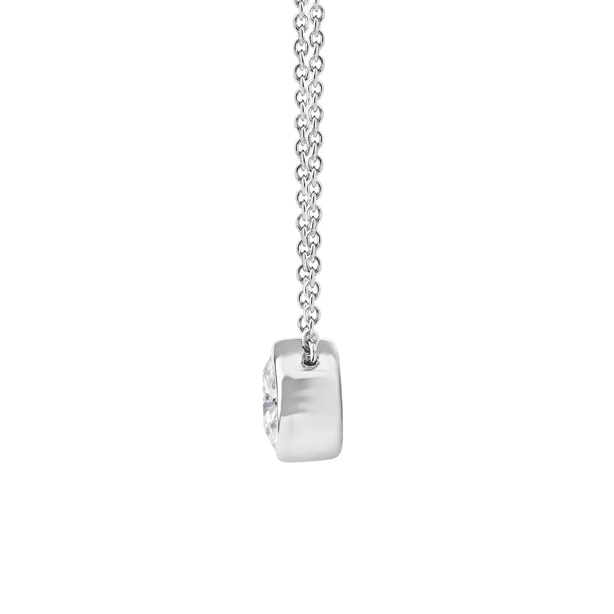 1 CT. Tw. Lab Grown Diamond Oval-Shaped Solitaire Bezel Pendant Necklace 10K White Gold Size 18" - Image 2