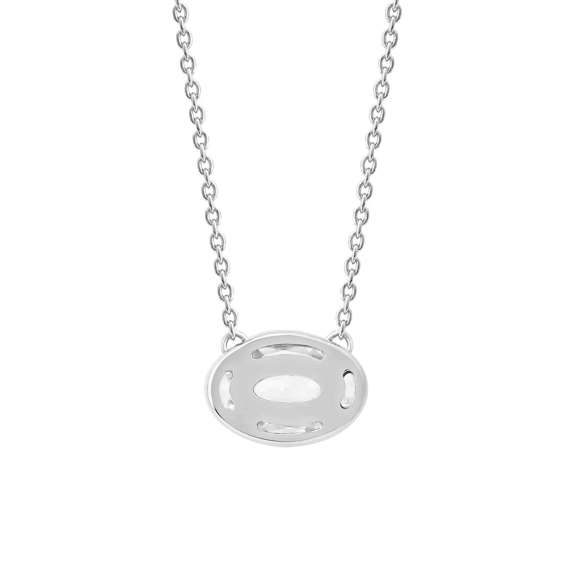 1 CT. Tw. Lab Grown Diamond Oval-Shaped Solitaire Bezel Pendant Necklace 10K White Gold Size 18" - Image 3