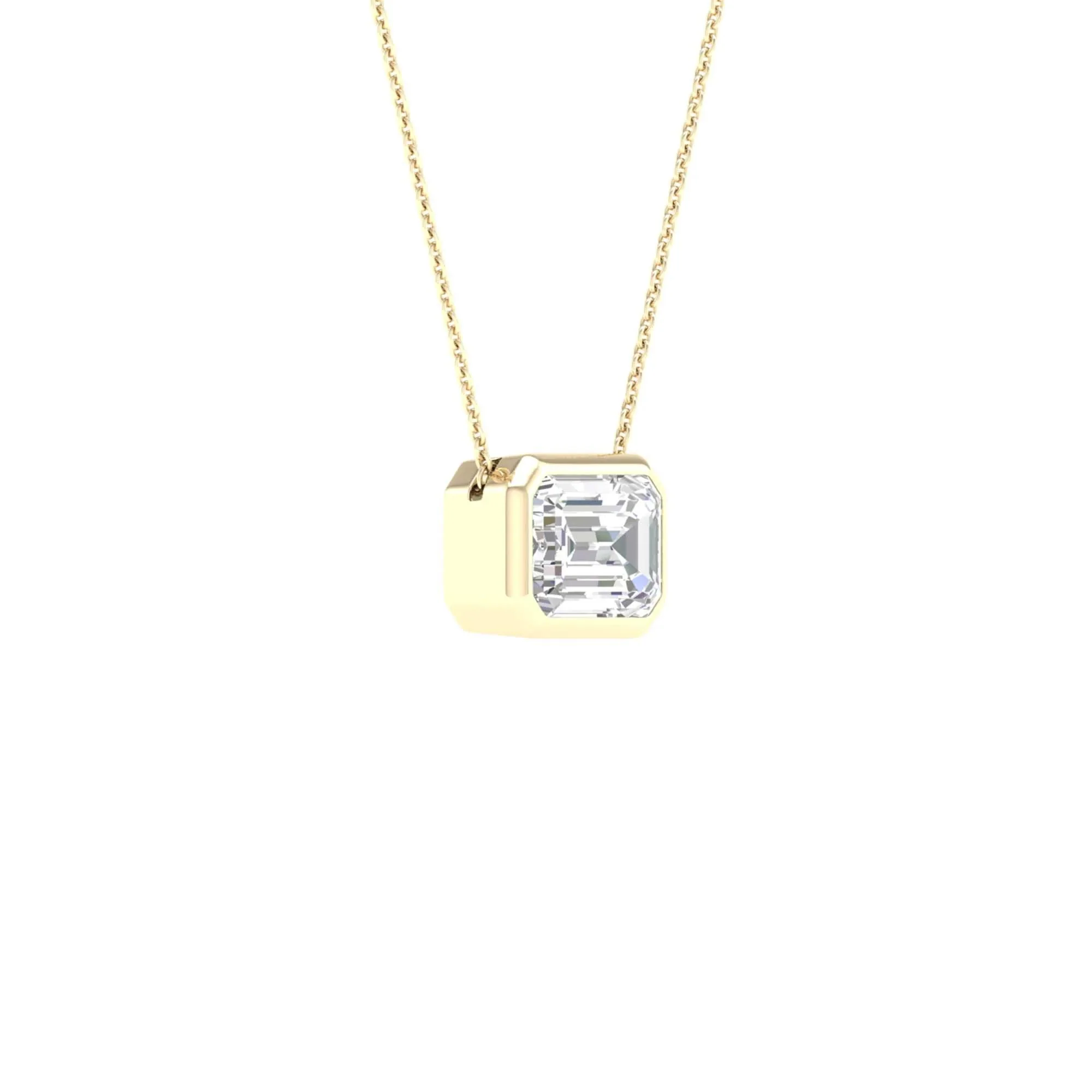 1 CT. Tw. Lab Grown Diamond Emerald-Cut Solitaire Bezel Pendant Necklace 10K Yellow Gold Size 18" - Image 2