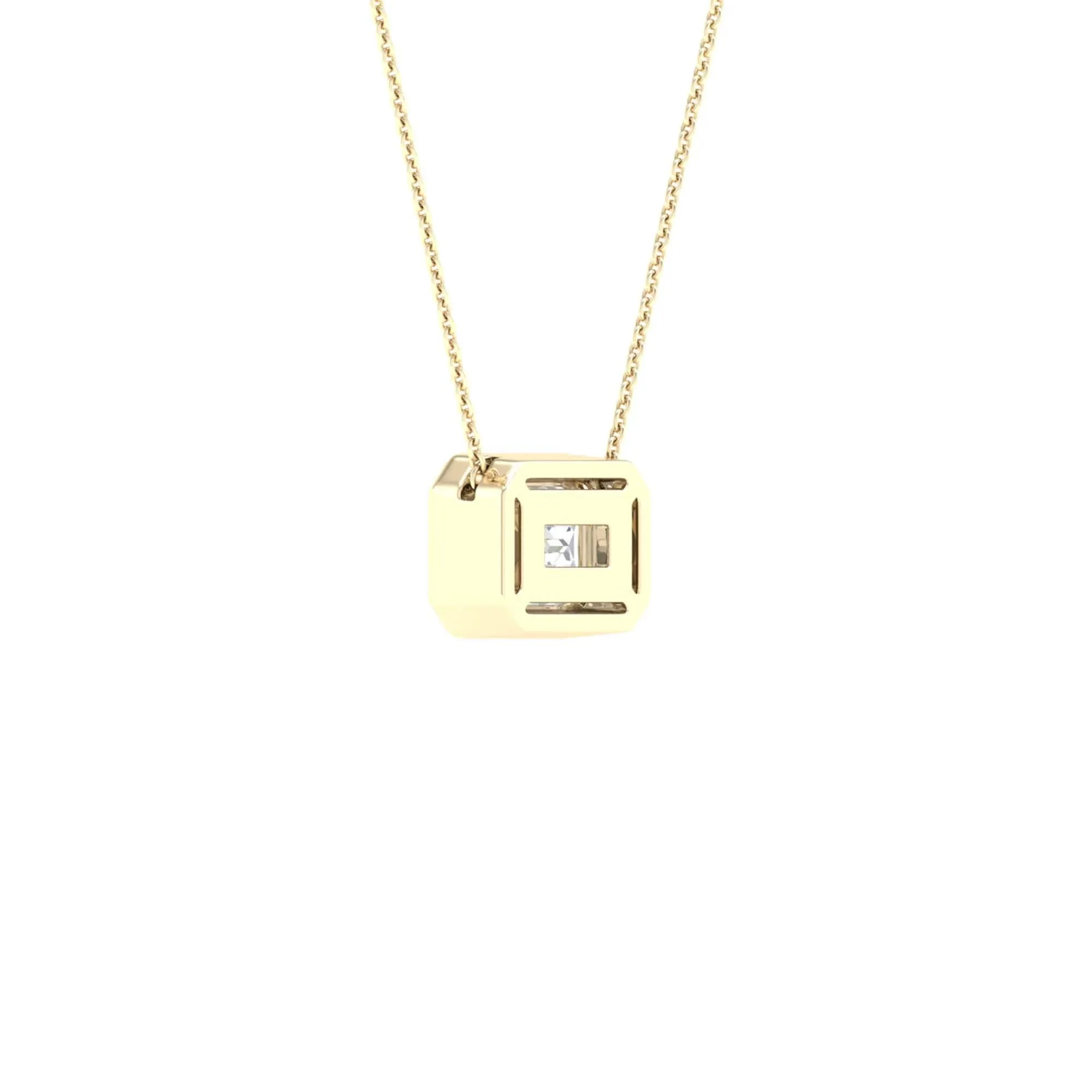 1 CT. Tw. Lab Grown Diamond Emerald-Cut Solitaire Bezel Pendant Necklace 10K Yellow Gold Size 18" - Image 4