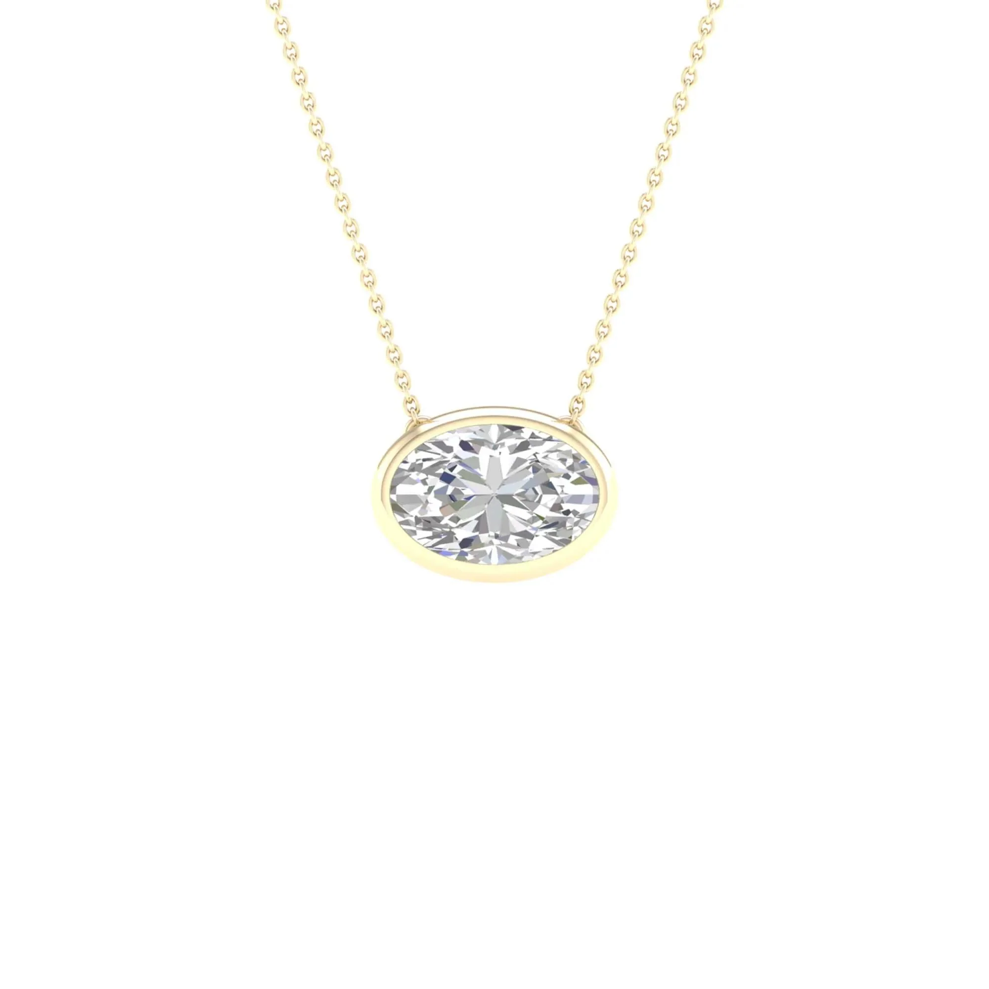 1 CT. Tw. Lab Grown Diamond Oval-Shaped Solitaire Bezel Pendant Necklace 10K Yellow Gold Size 18"