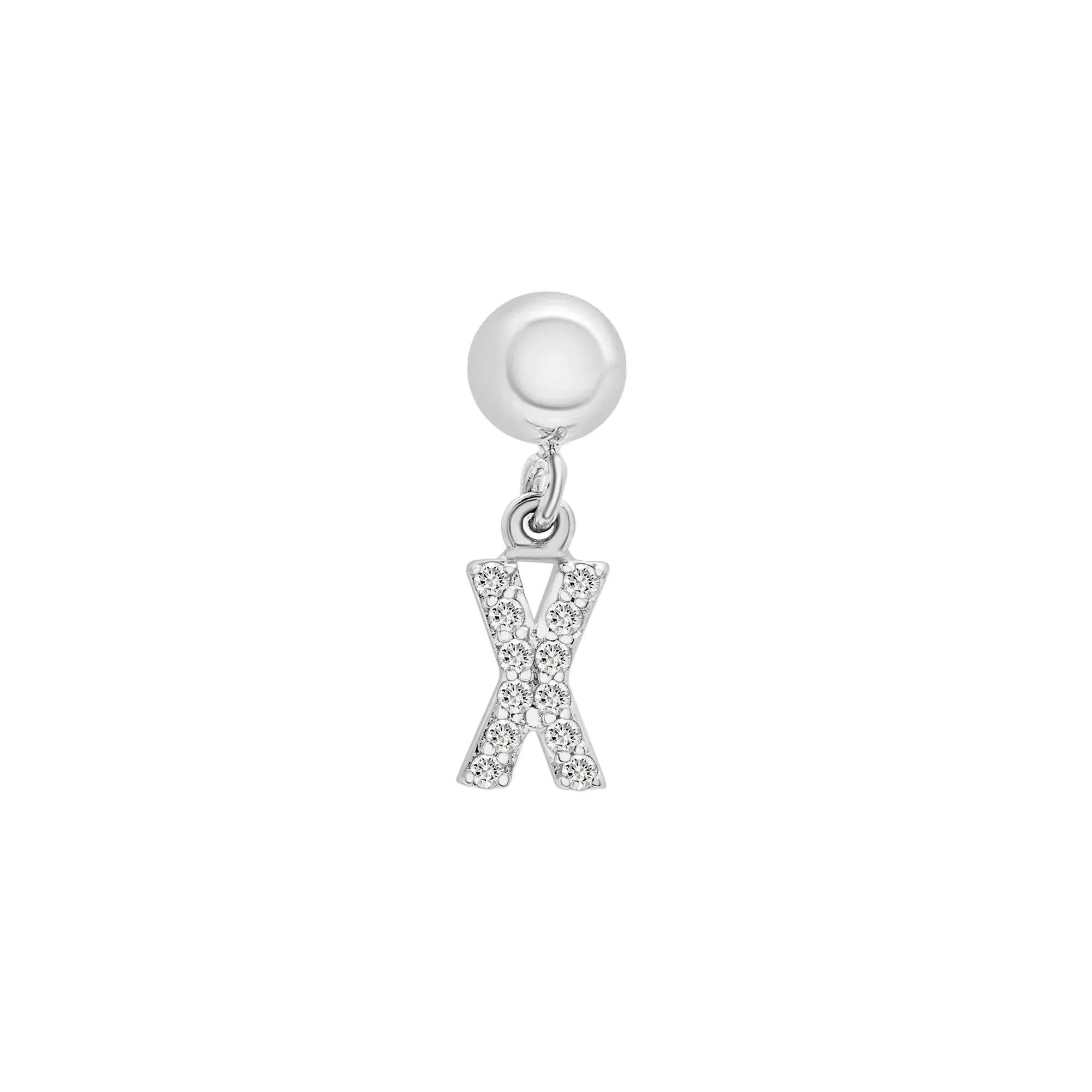 Diamond Accent X Initial Bead Charm .925 Sterling Silver White Size 12.50mm - Image 5