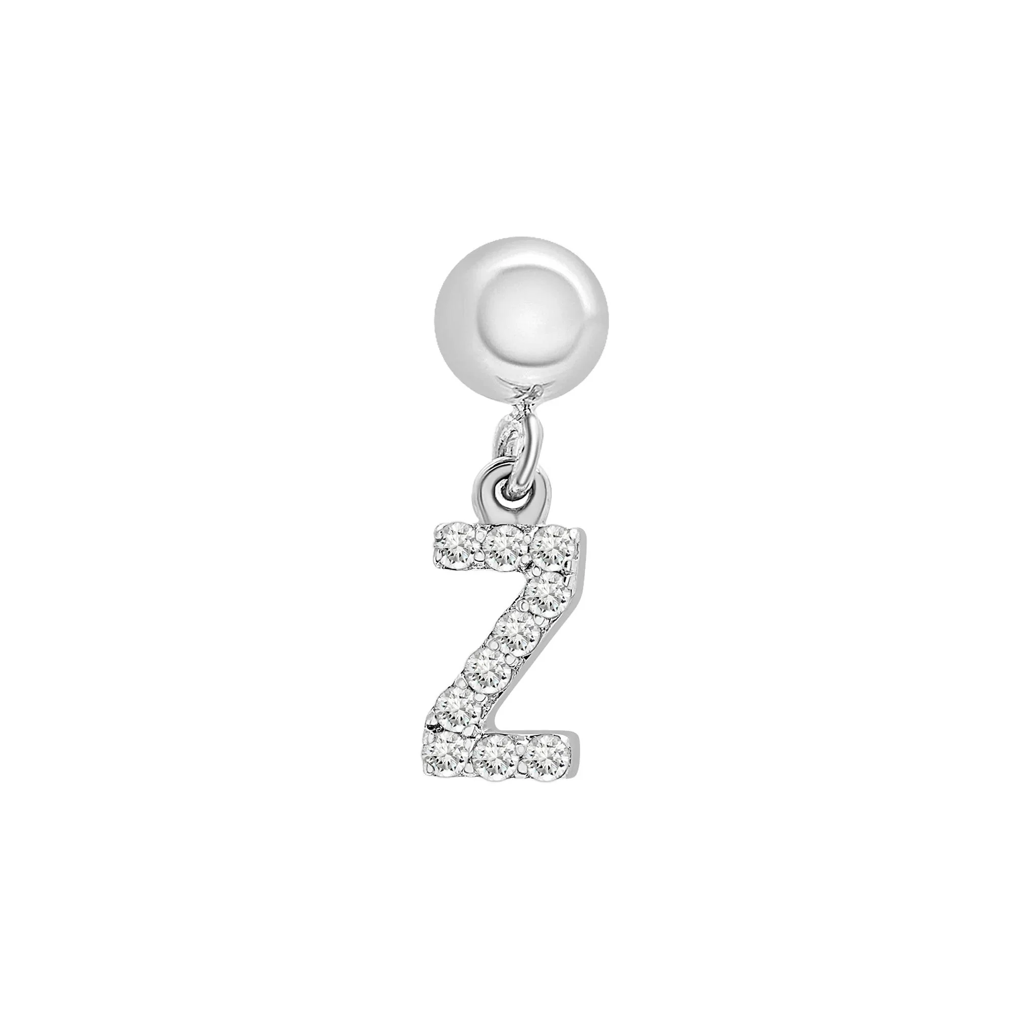 Diamond Accent Z Initial Bead Charm .925 Sterling Silver White Size 12.50mm - Image 5
