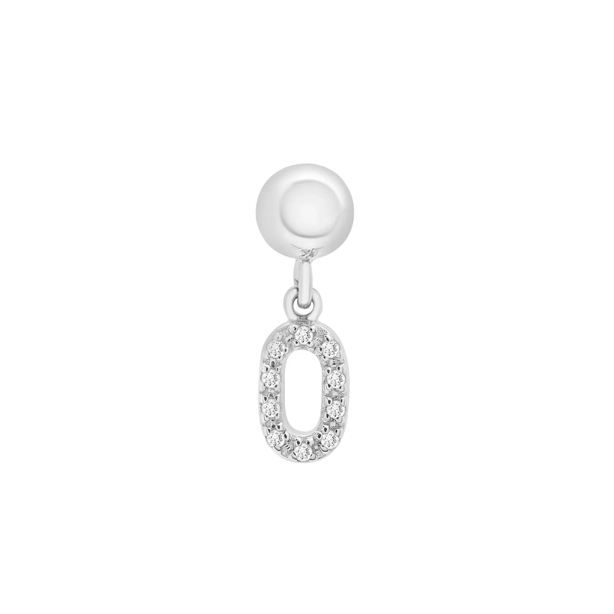 Diamond Accent Number 0 Bead Charm .925 Sterling Silver White Size 12.50mm - Image 5
