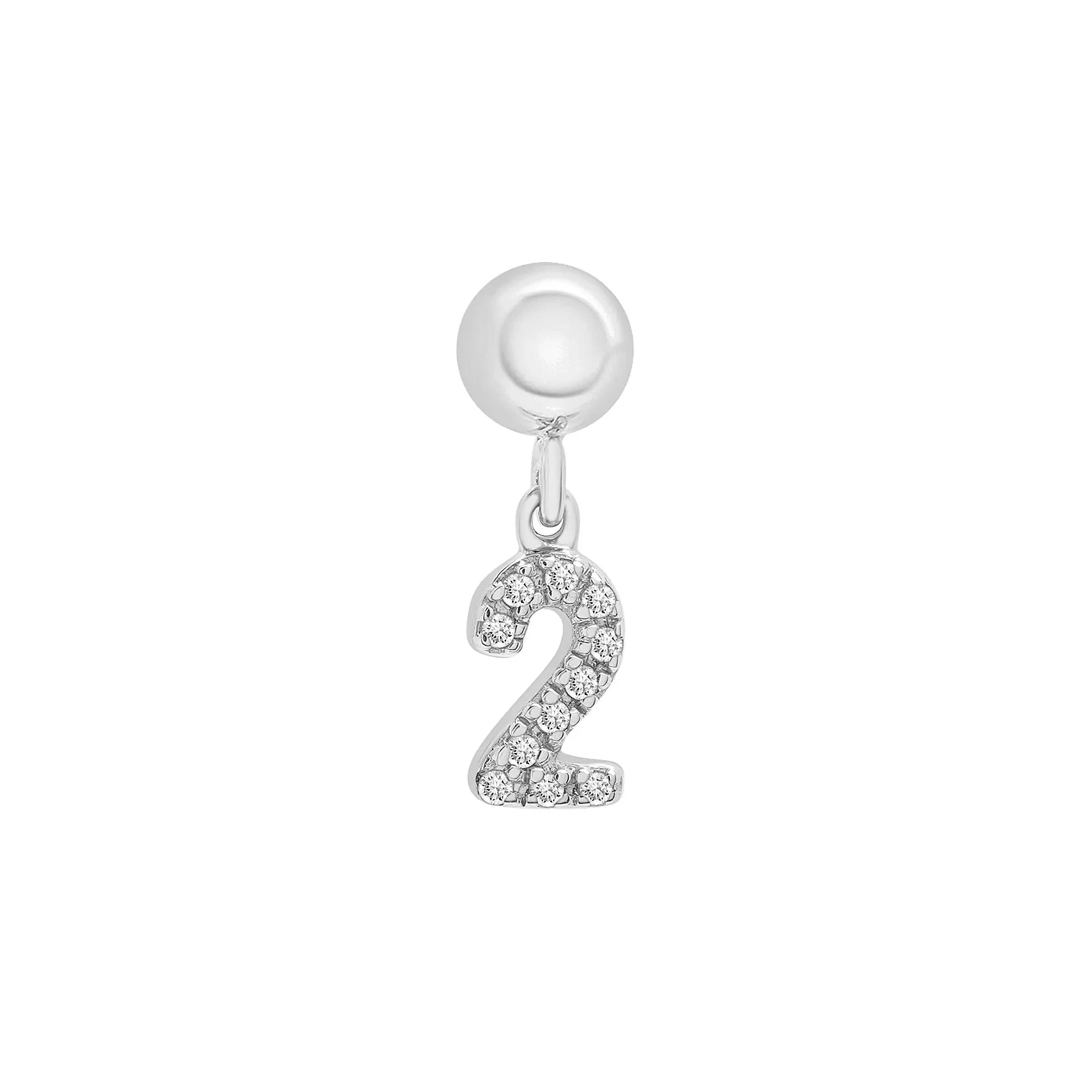 Diamond Accent Number 2 Bead Charm .925 Sterling Silver White Size 12.00mm - Image 5