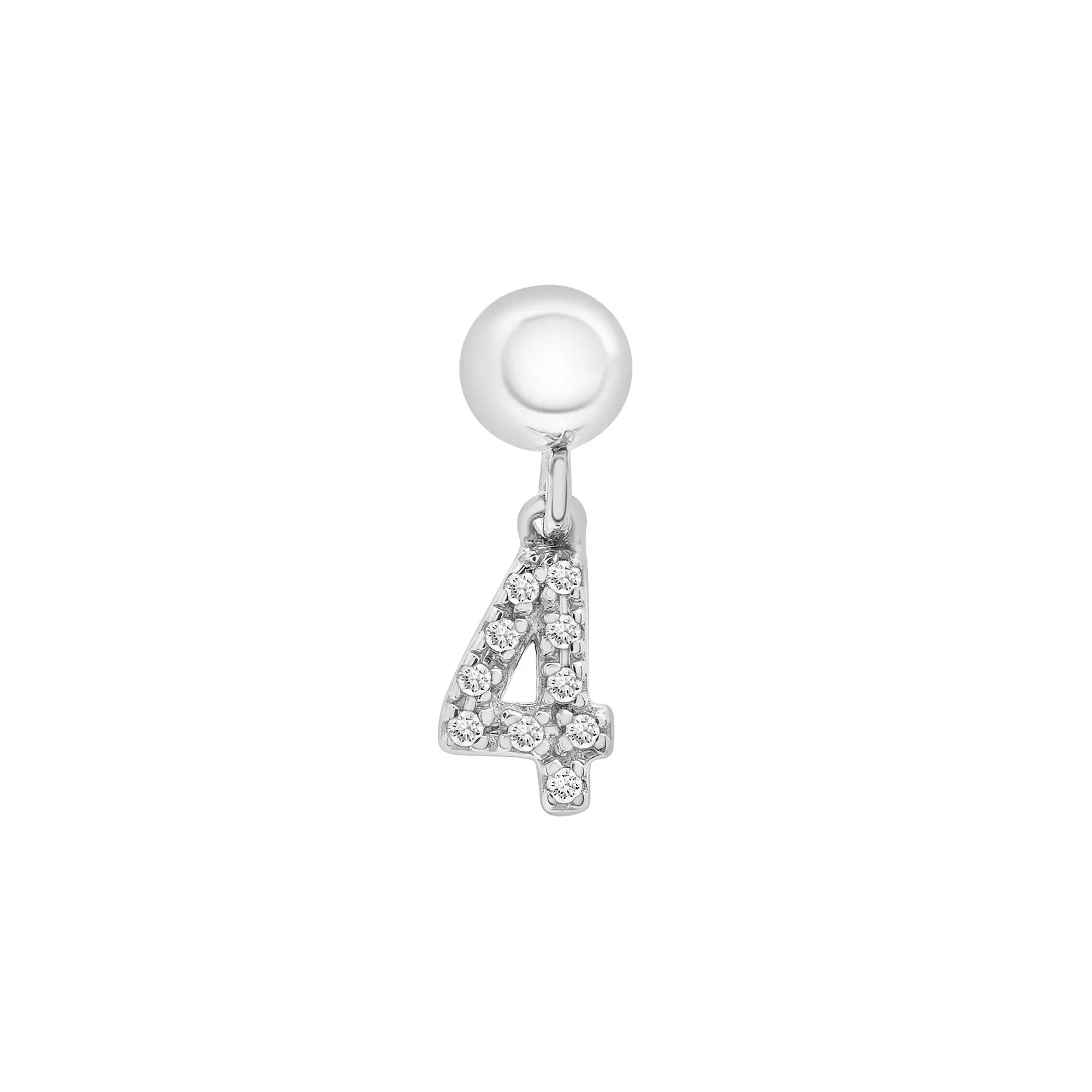 Diamond Accent Number 4 Bead Charm .925 Sterling Silver White Size 11.50mm - Image 5