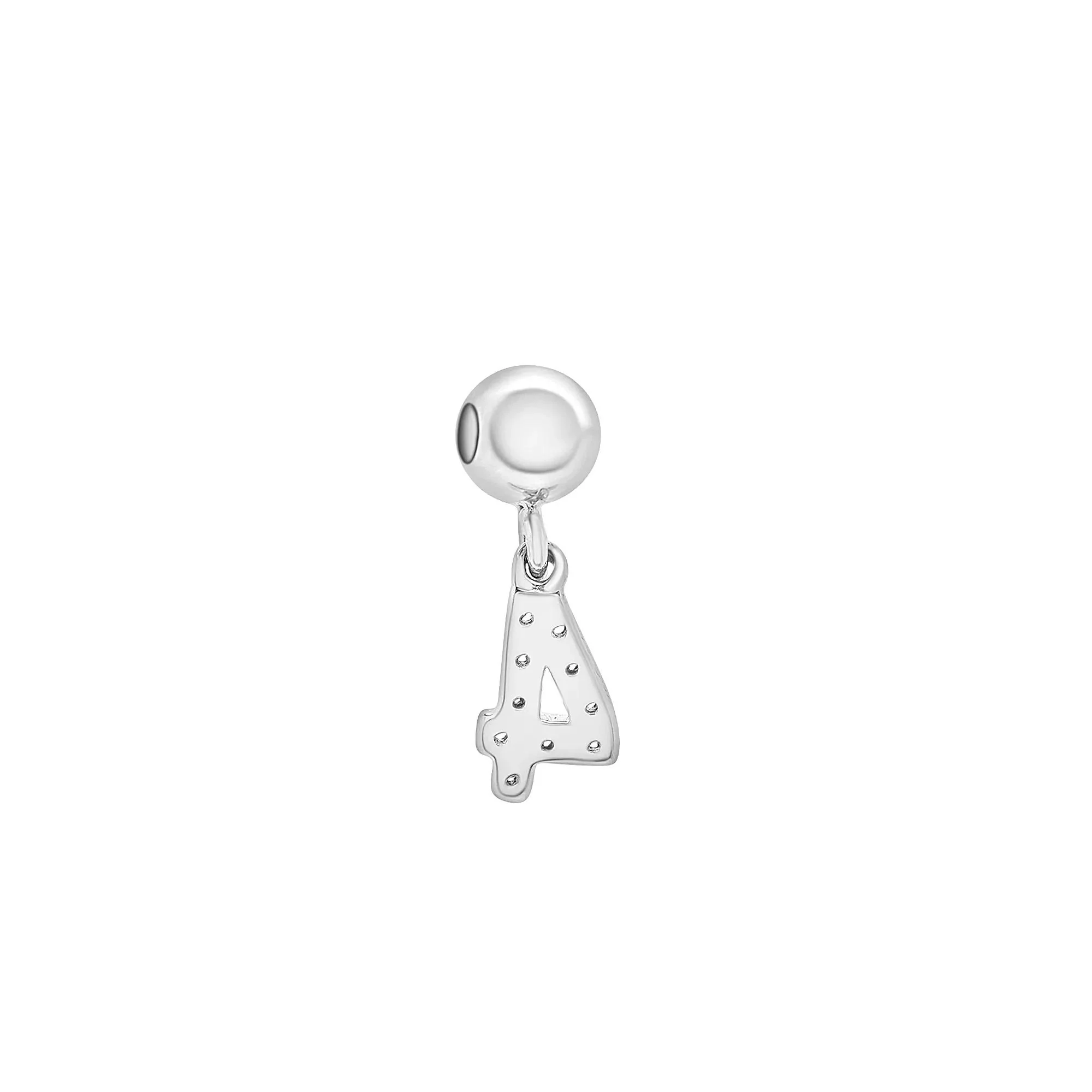 Diamond Accent Number 4 Bead Charm .925 Sterling Silver White Size 11.50mm - Image 7