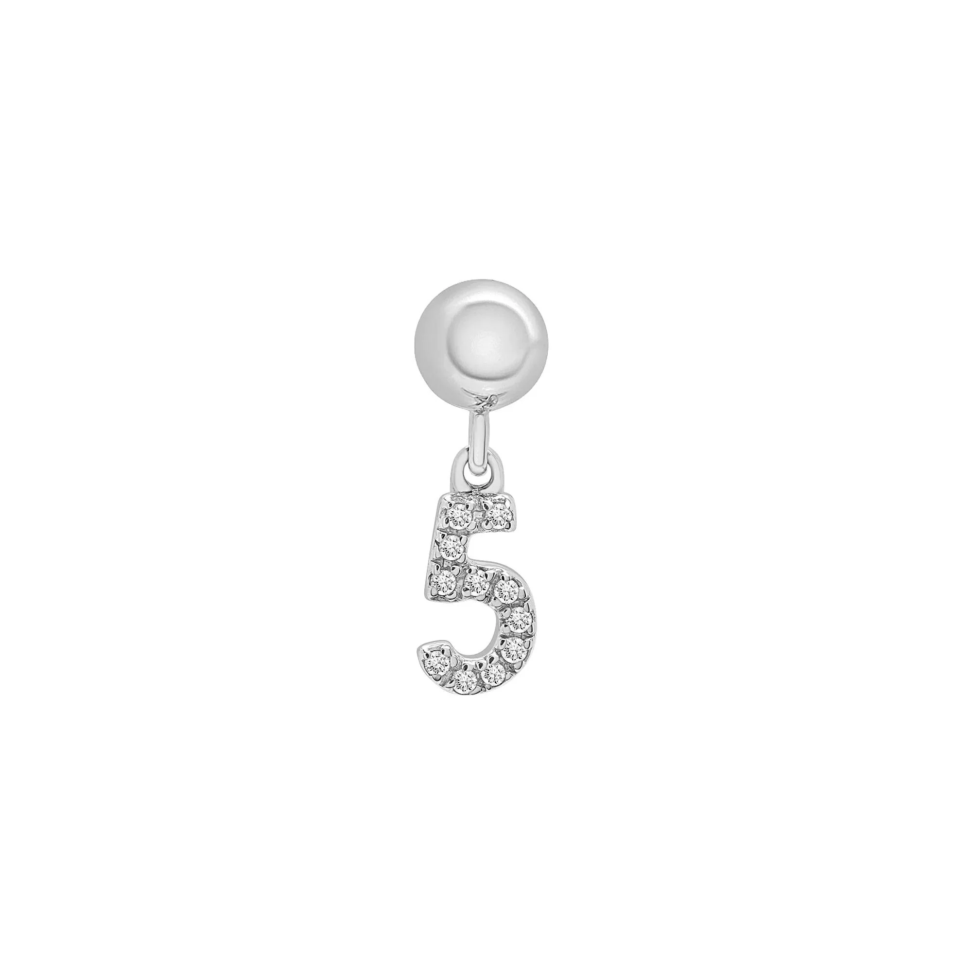 Diamond Accent Number 5 Bead Charm .925 Sterling Silver White Size 12.00mm - Image 5