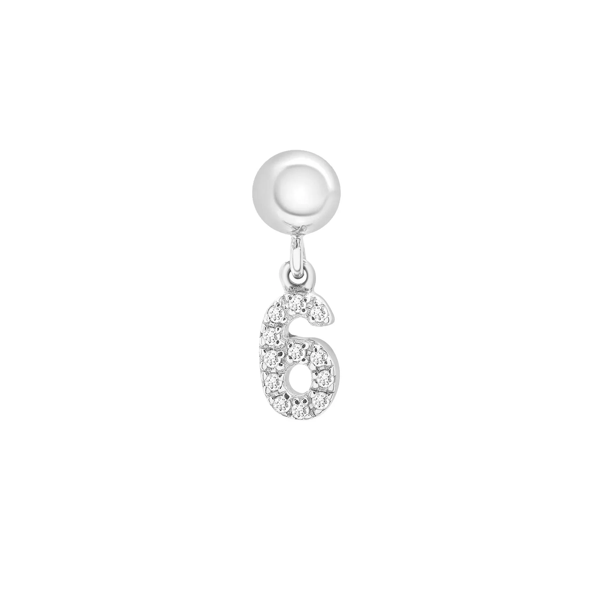Diamond Accent Number 6 Bead Charm .925 Sterling Silver White Size 12.00mm - Image 5
