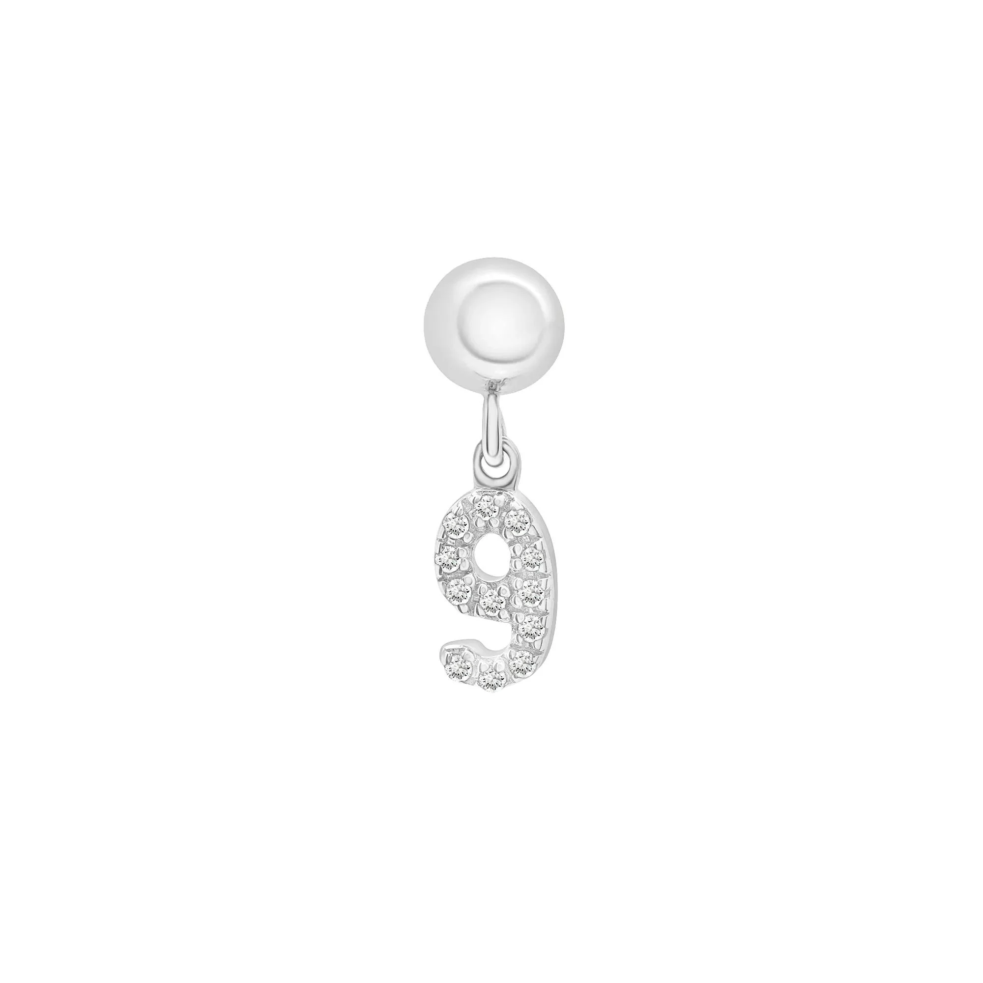 Diamond Accent Number 9 Bead Charm .925 Sterling Silver White Size 12.00mm - Image 5