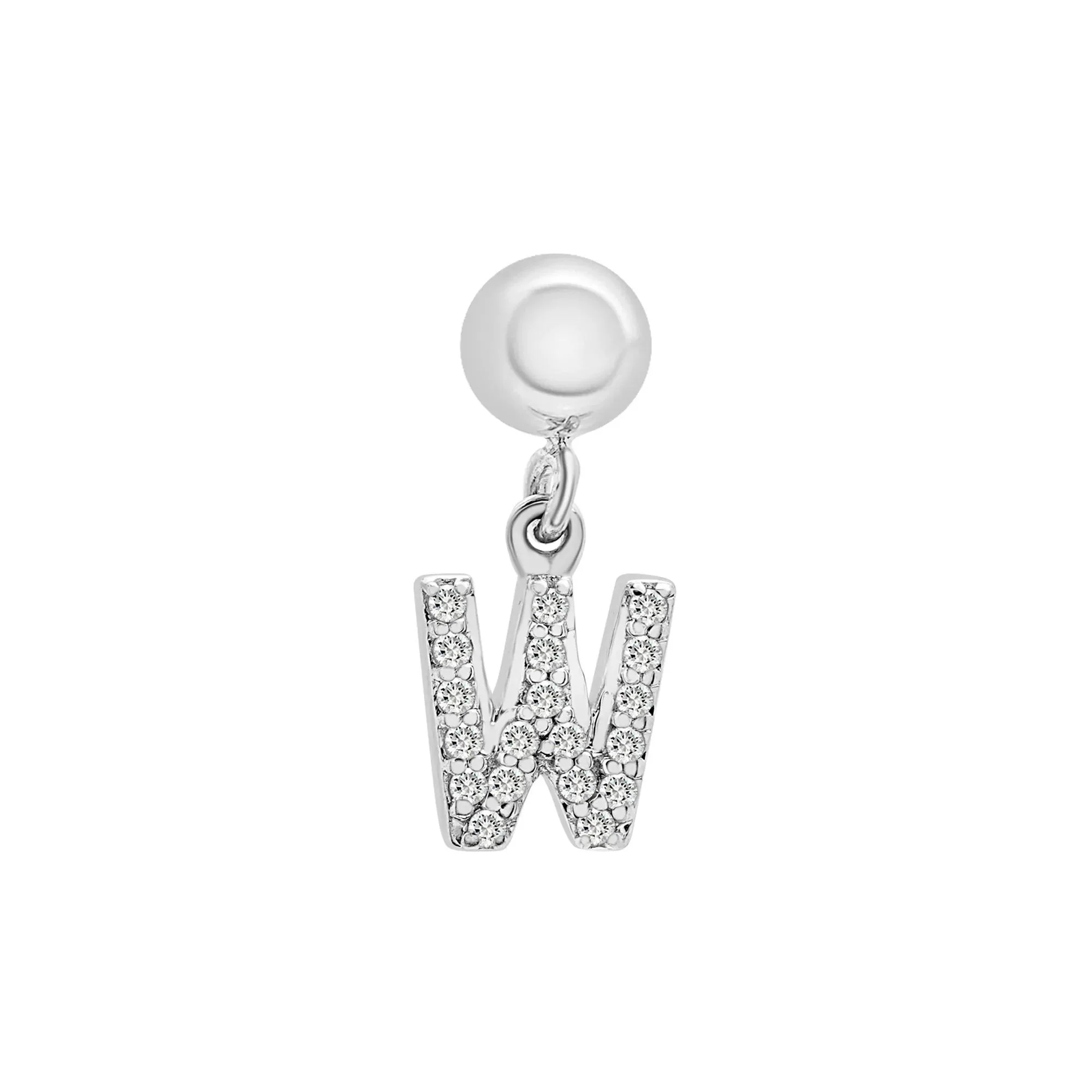 Diamond Accent W Initial Bead Charm .925 Sterling Silver White Size 12.00mm - Image 5