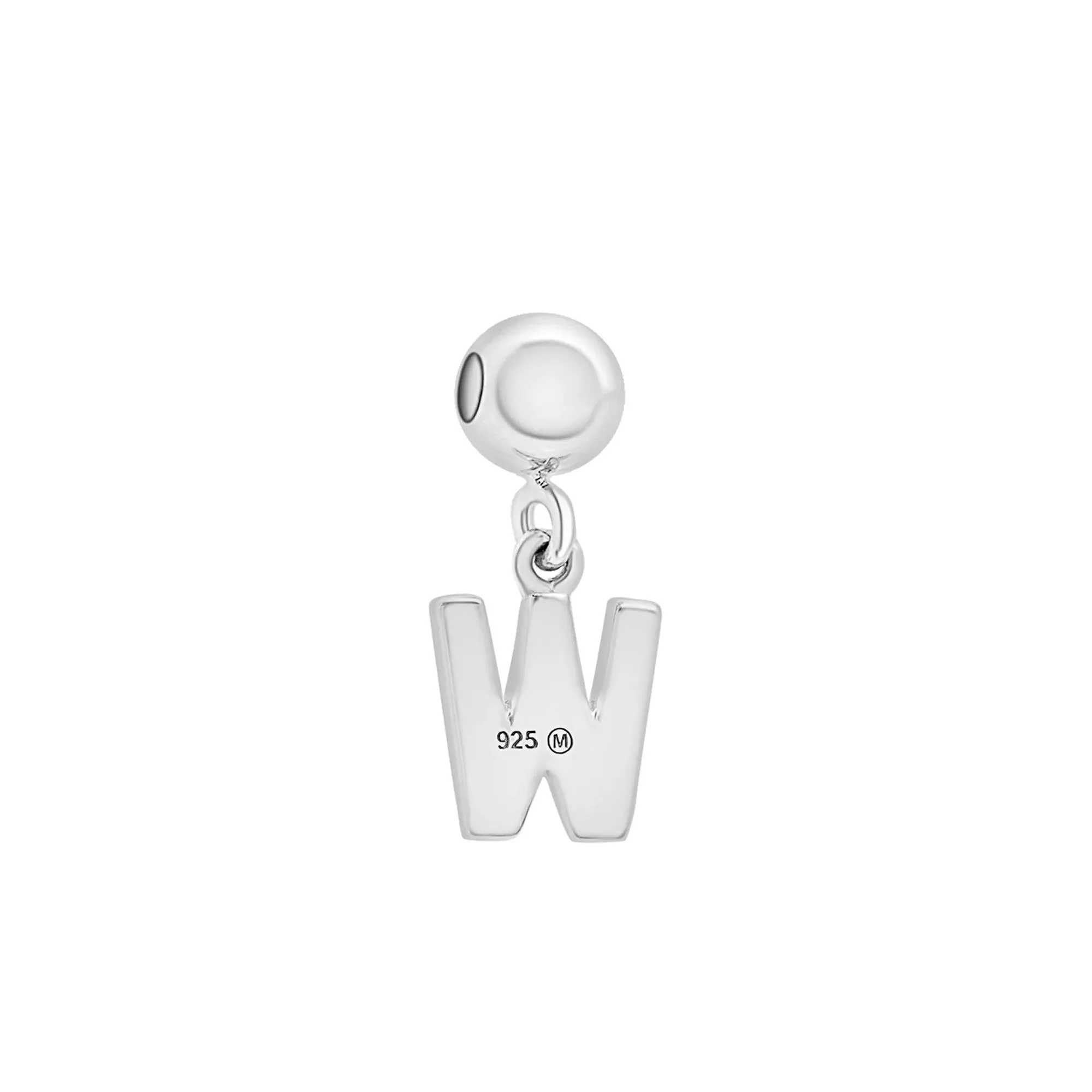 Diamond Accent W Initial Bead Charm .925 Sterling Silver White Size 12.00mm - Image 7