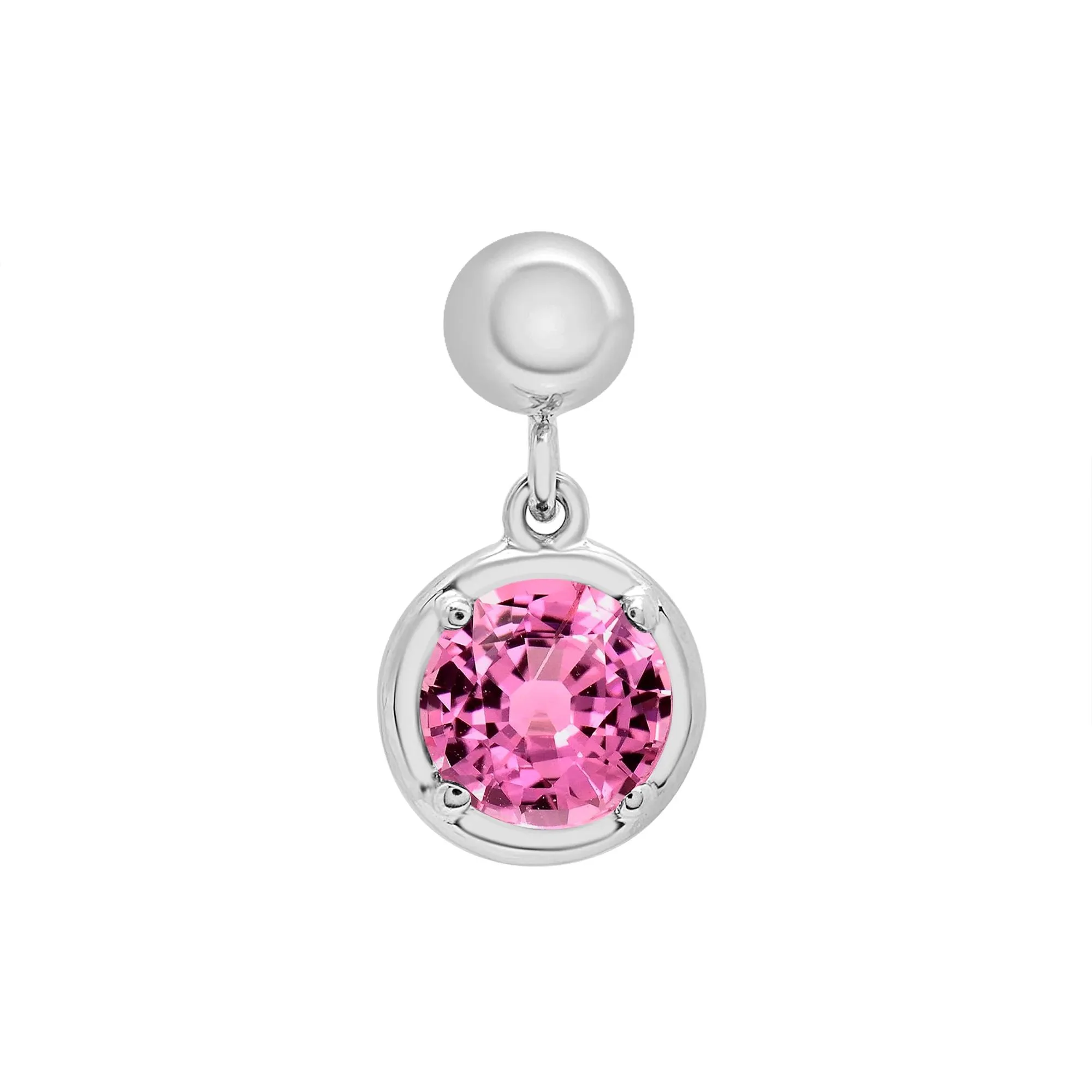 Lab-Created Pink Sapphire Birthstone Bead Charm .925 Sterling Silver White Size 13.00mm - Image 5