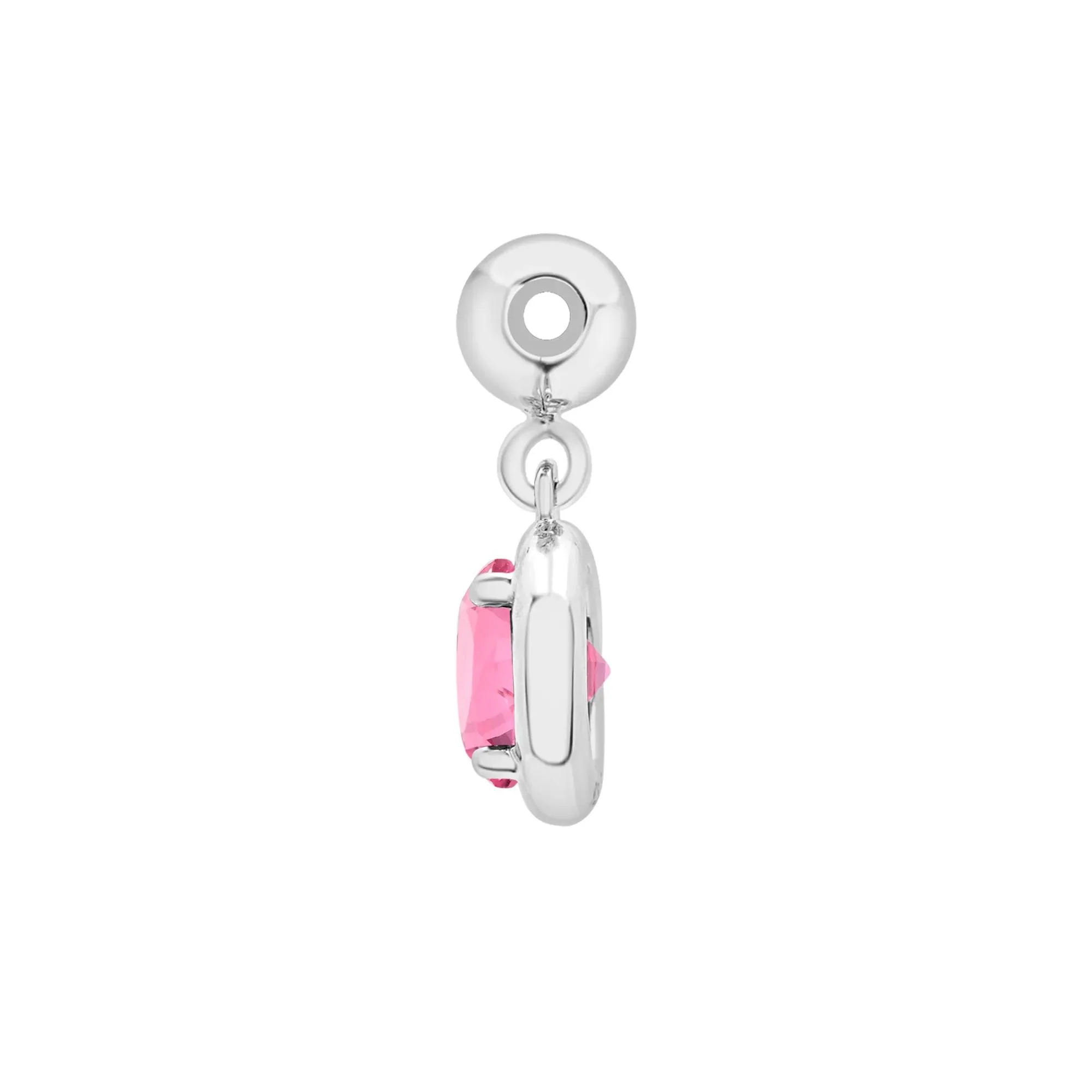 Lab-Created Pink Sapphire Birthstone Bead Charm .925 Sterling Silver White Size 13.00mm - Image 6