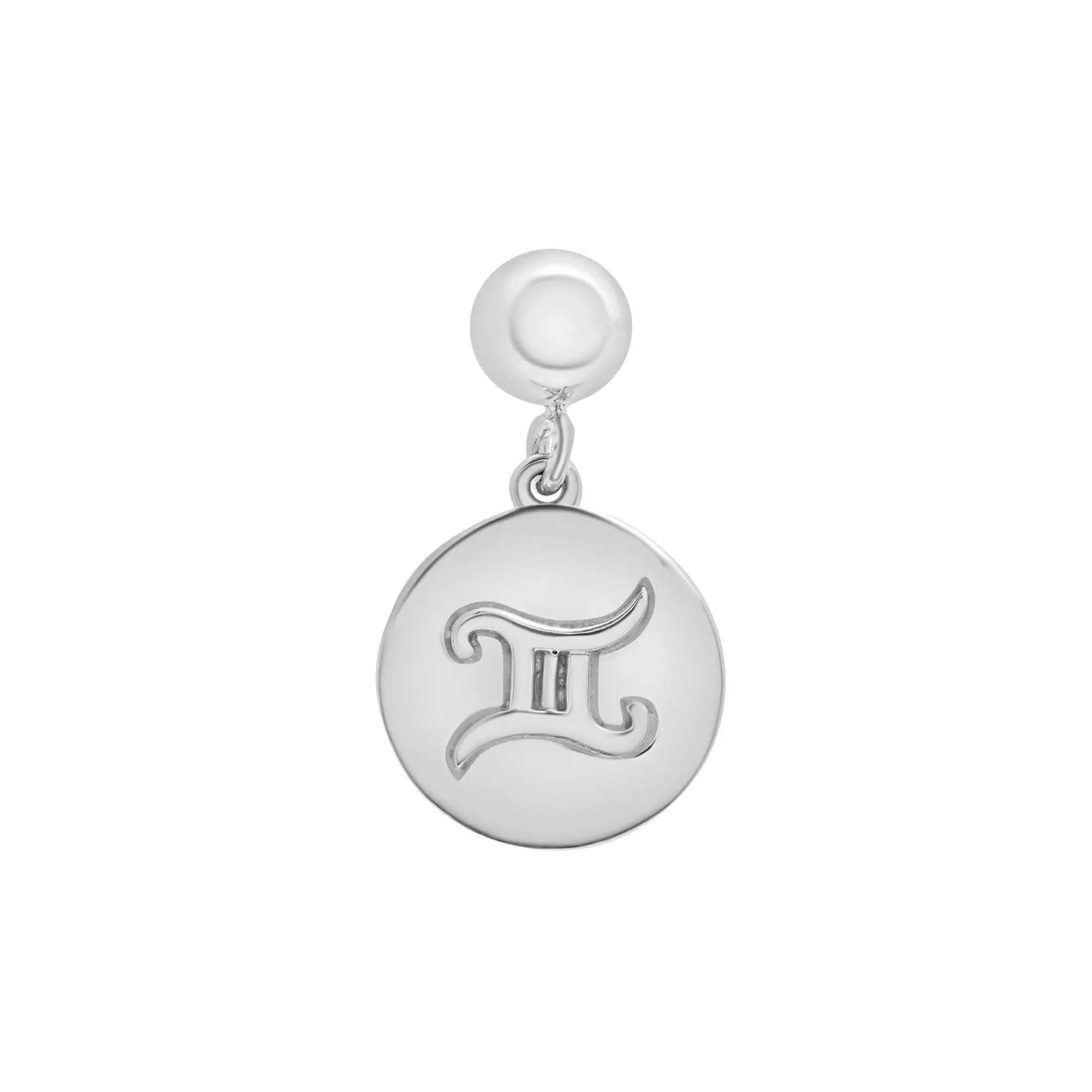 Gemini Zodiac Disc Bead Charm .925 Sterling Silver White Size 14.00mm - Image 5