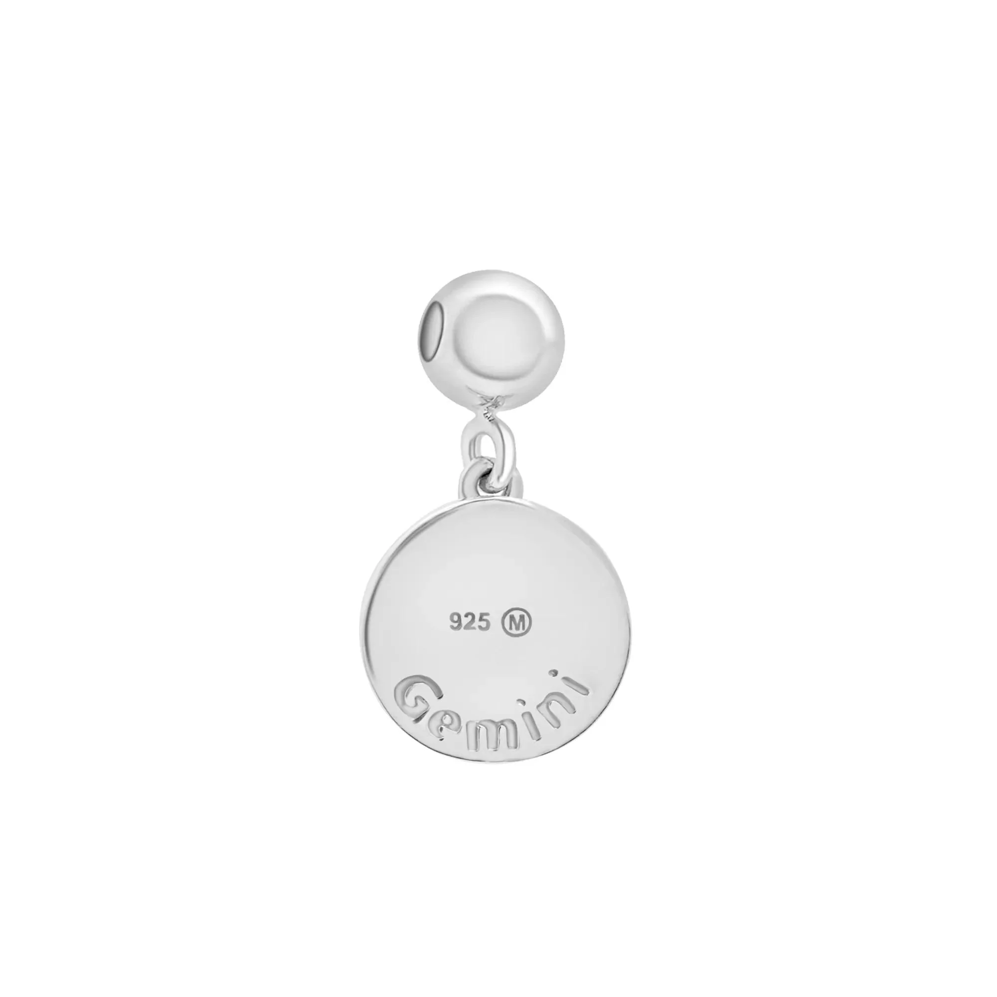 Gemini Zodiac Disc Bead Charm .925 Sterling Silver White Size 14.00mm - Image 7