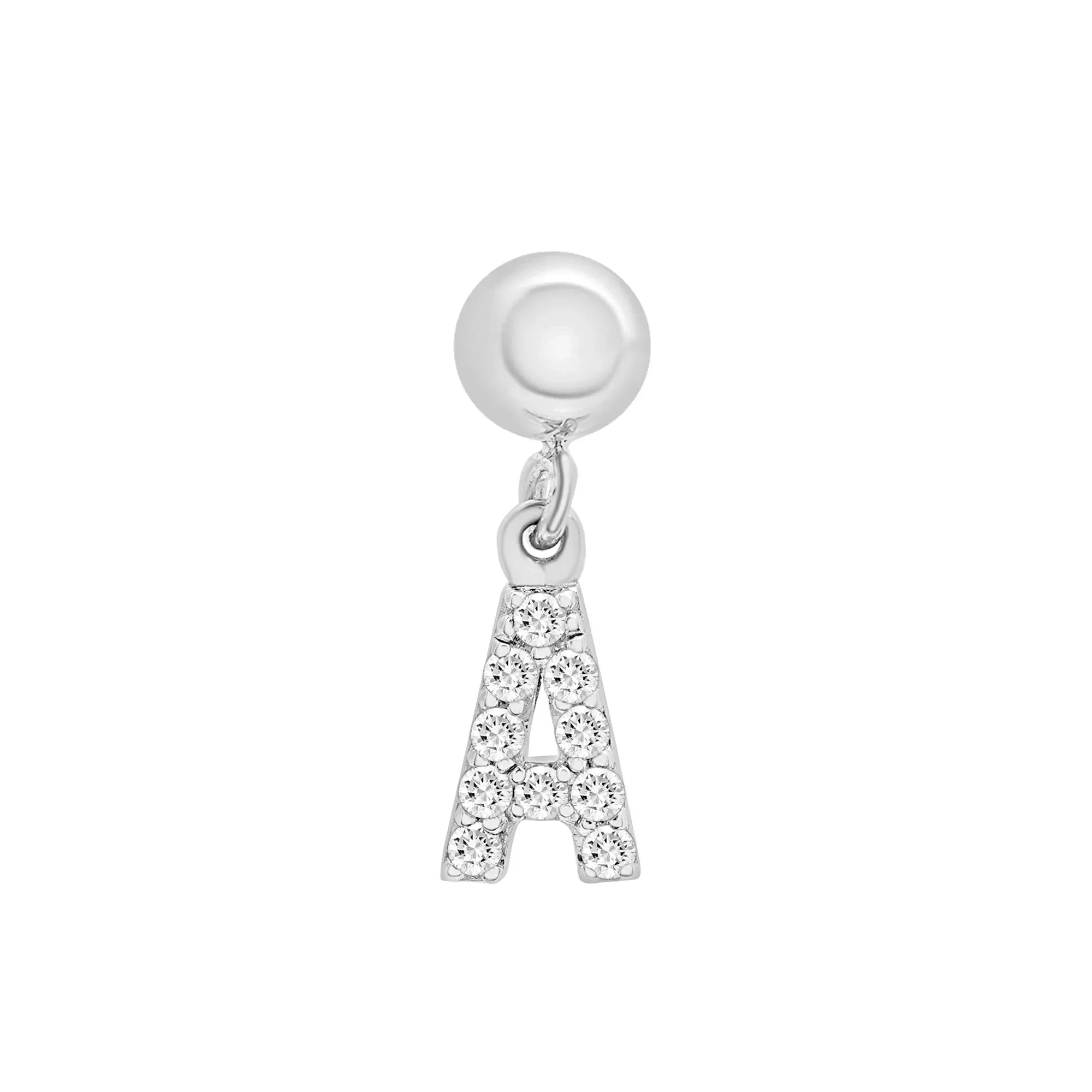 Diamond Accent a Initial Bead Charm .925 Sterling Silver White Size 12.50mm - Image 5