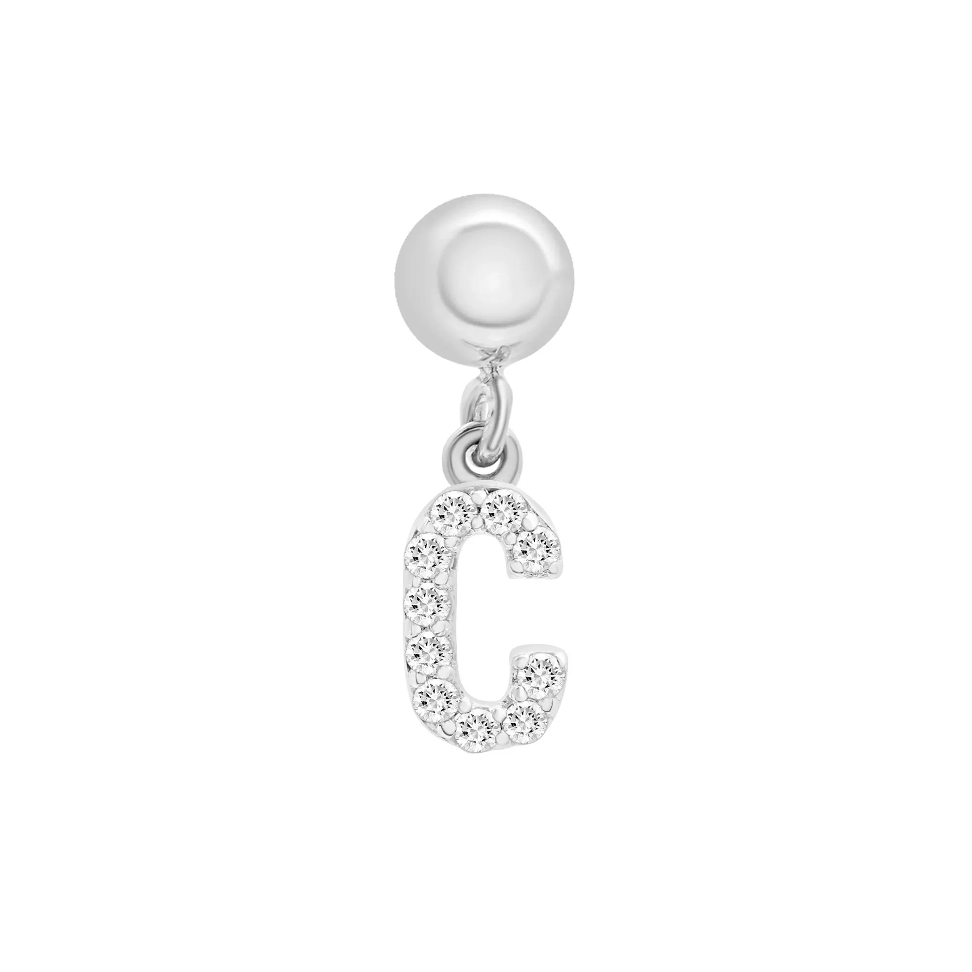 Diamond Accent C Initial Bead Charm .925 Sterling Silver White Size 12.50mm - Image 5