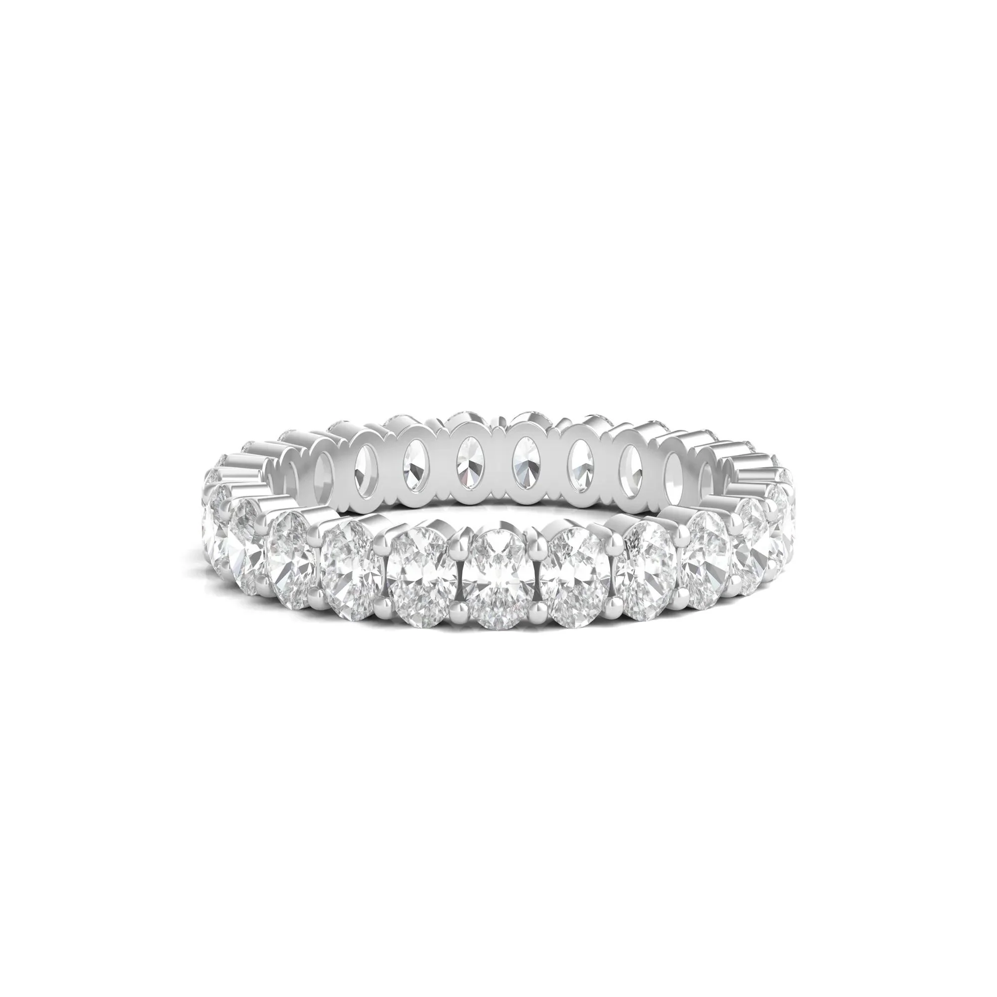 2 CT. Tw. Lab Grown Oval Diamond Eternity Band Ring 14K White Gold Size 6.5 4mm