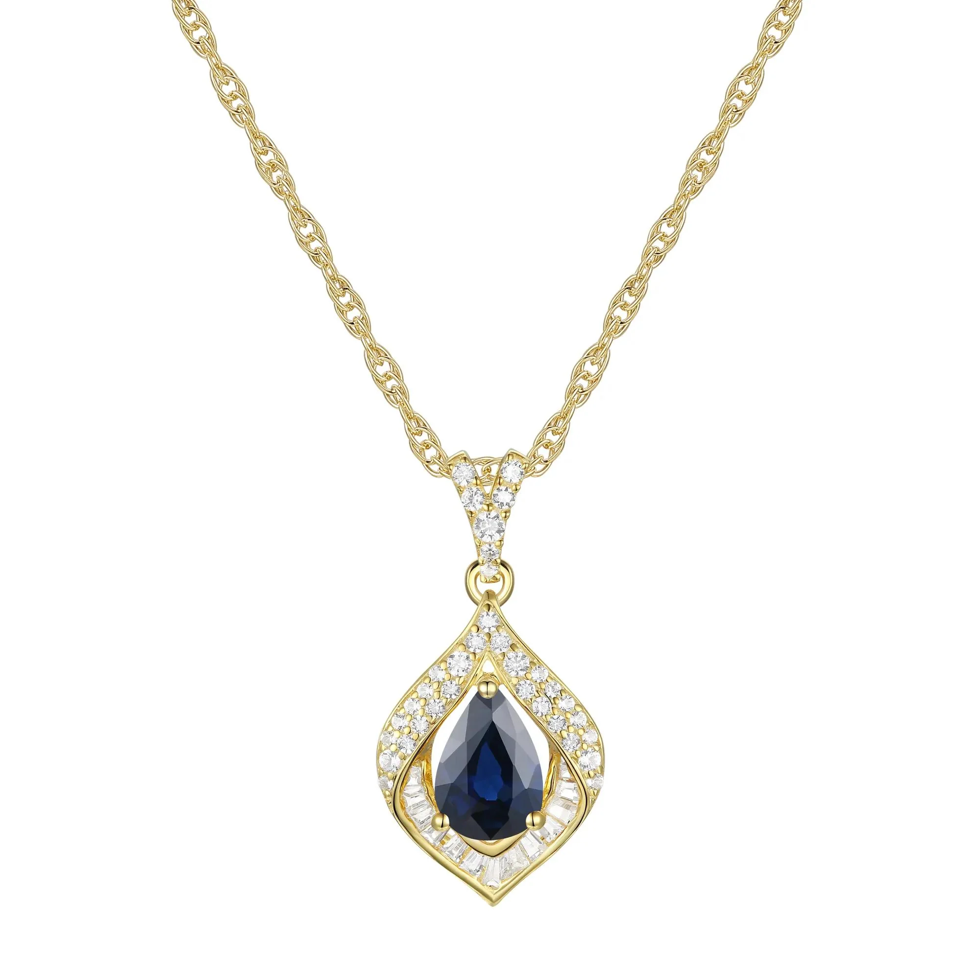 1/4 CT. Tw. Blue Sapphire and Diamond Pendant Necklace 10K Yellow Gold Size 18"