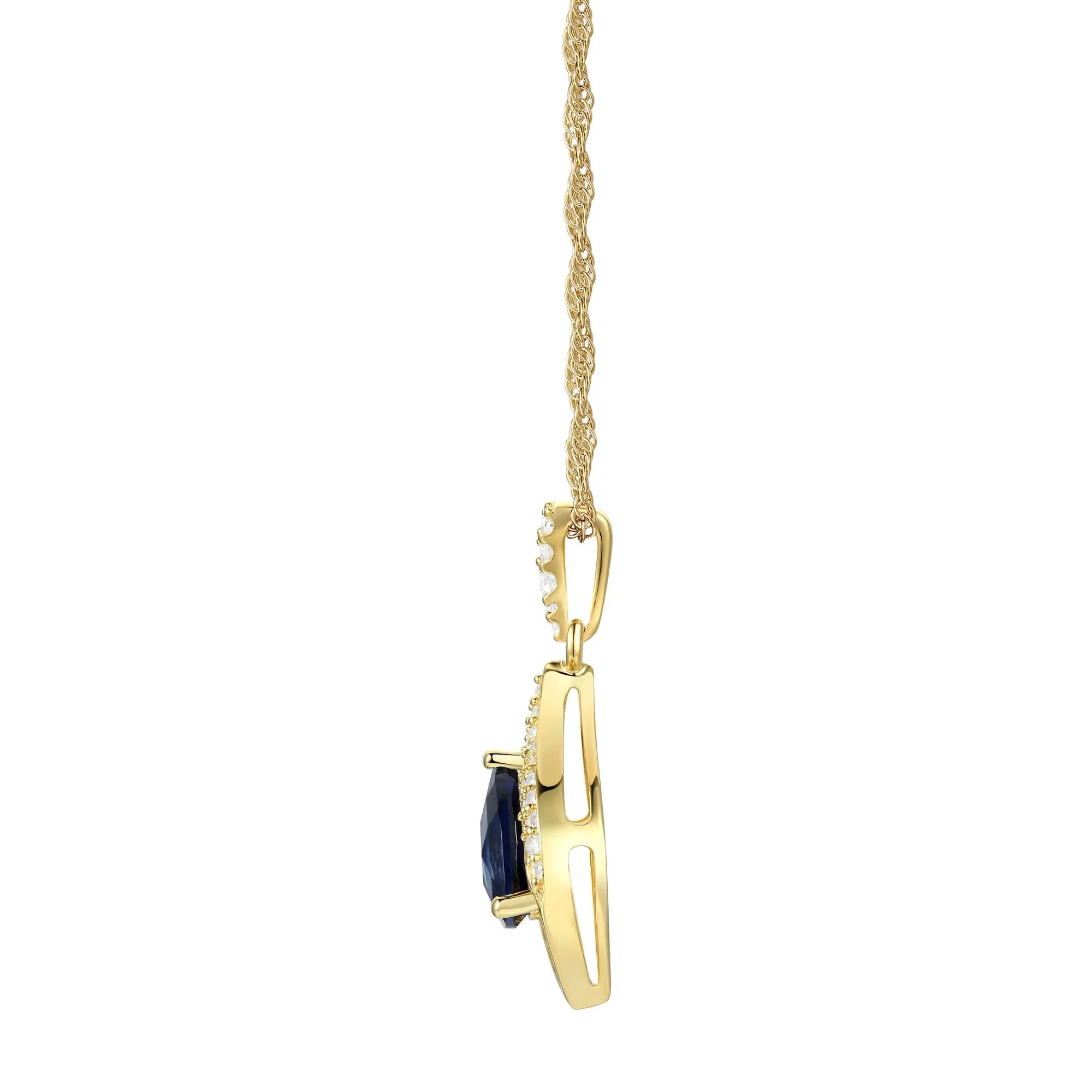 1/4 CT. Tw. Blue Sapphire and Diamond Pendant Necklace 10K Yellow Gold Size 18" - Image 2