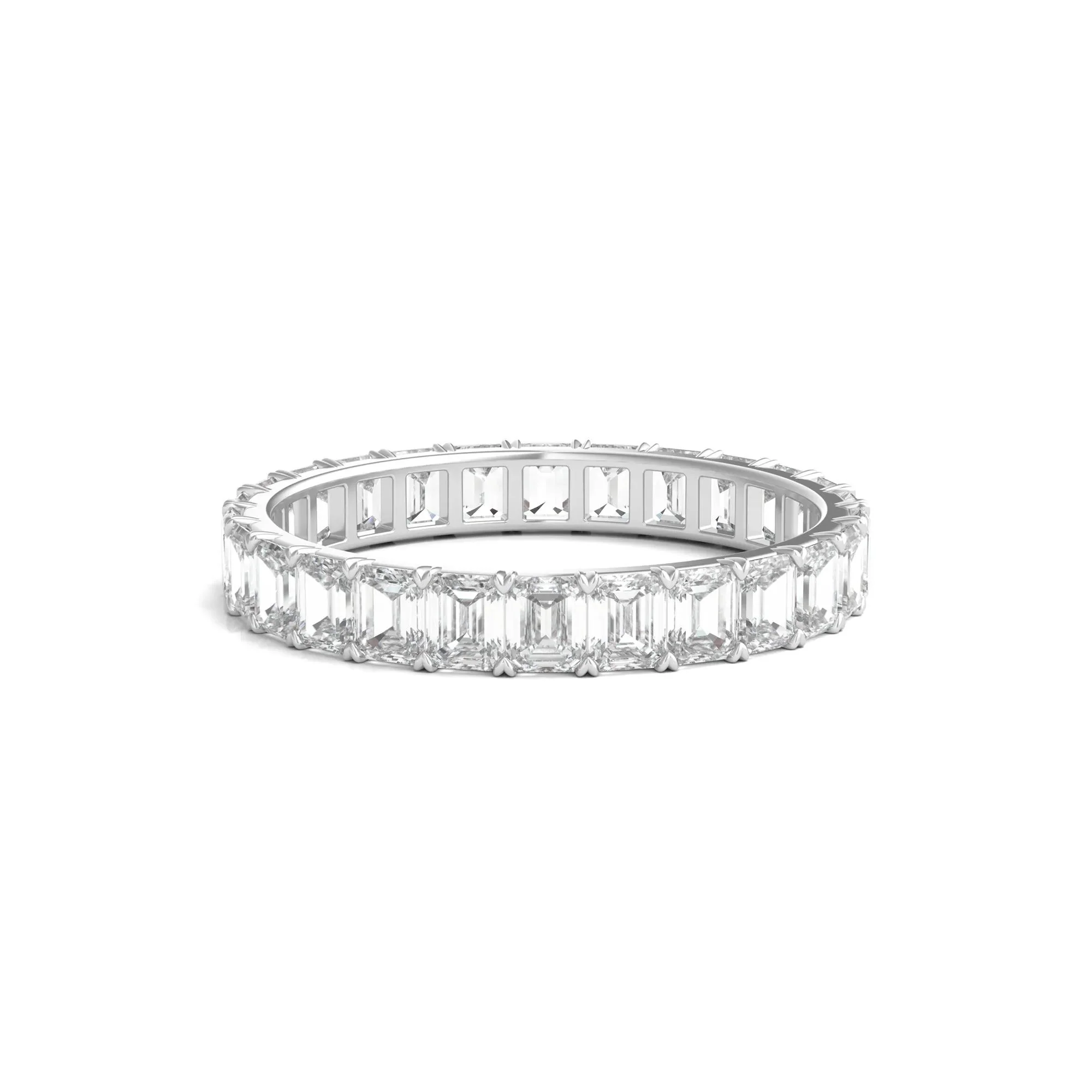 2 CT. Tw. Lab Grown Emerald-Cut Diamond Eternity Band Ring 14K White Gold Size 8.5 3mm