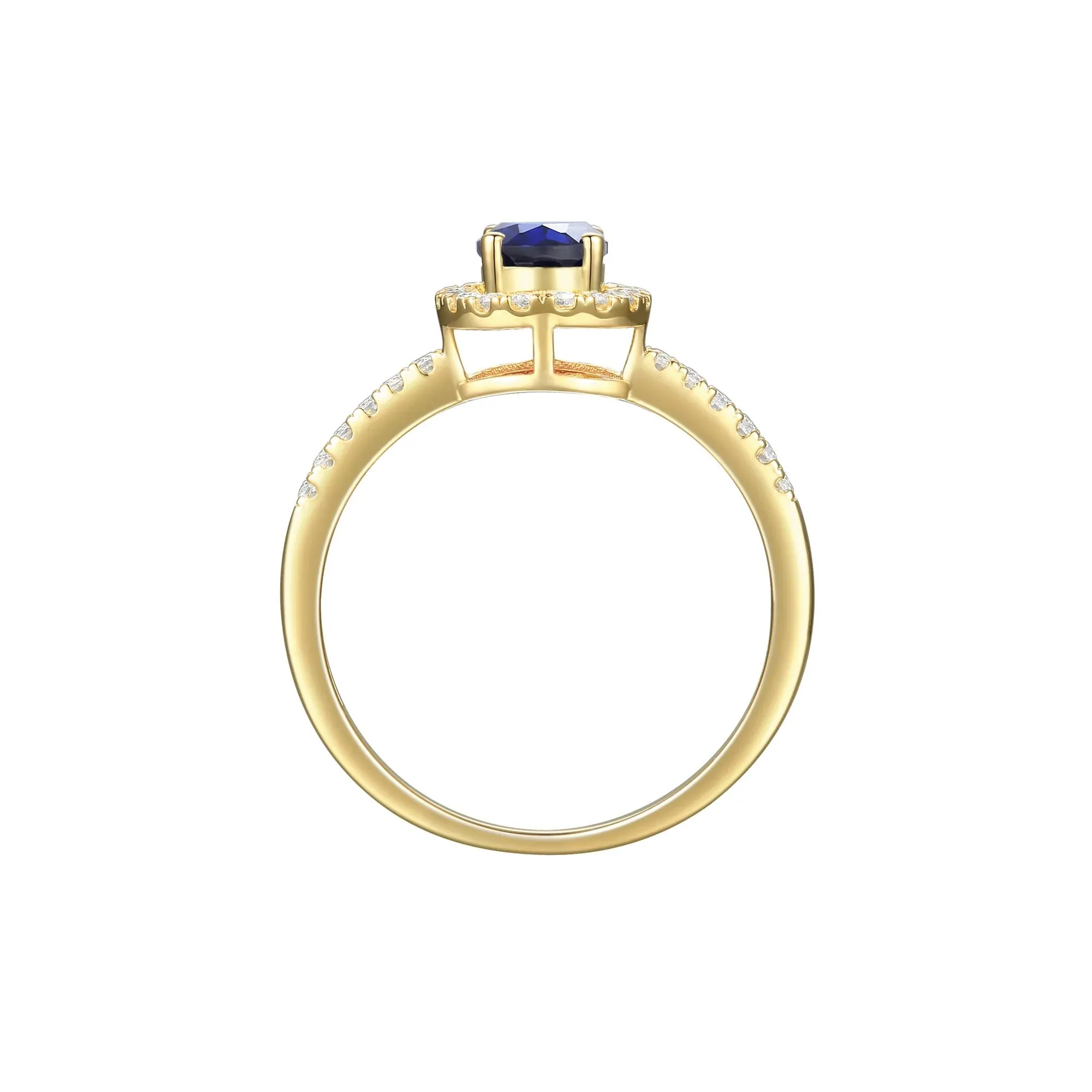 1/5 CT. Tw. Blue Sapphire and Diamond Ring 10K Yellow Gold Size 7 - Image 2