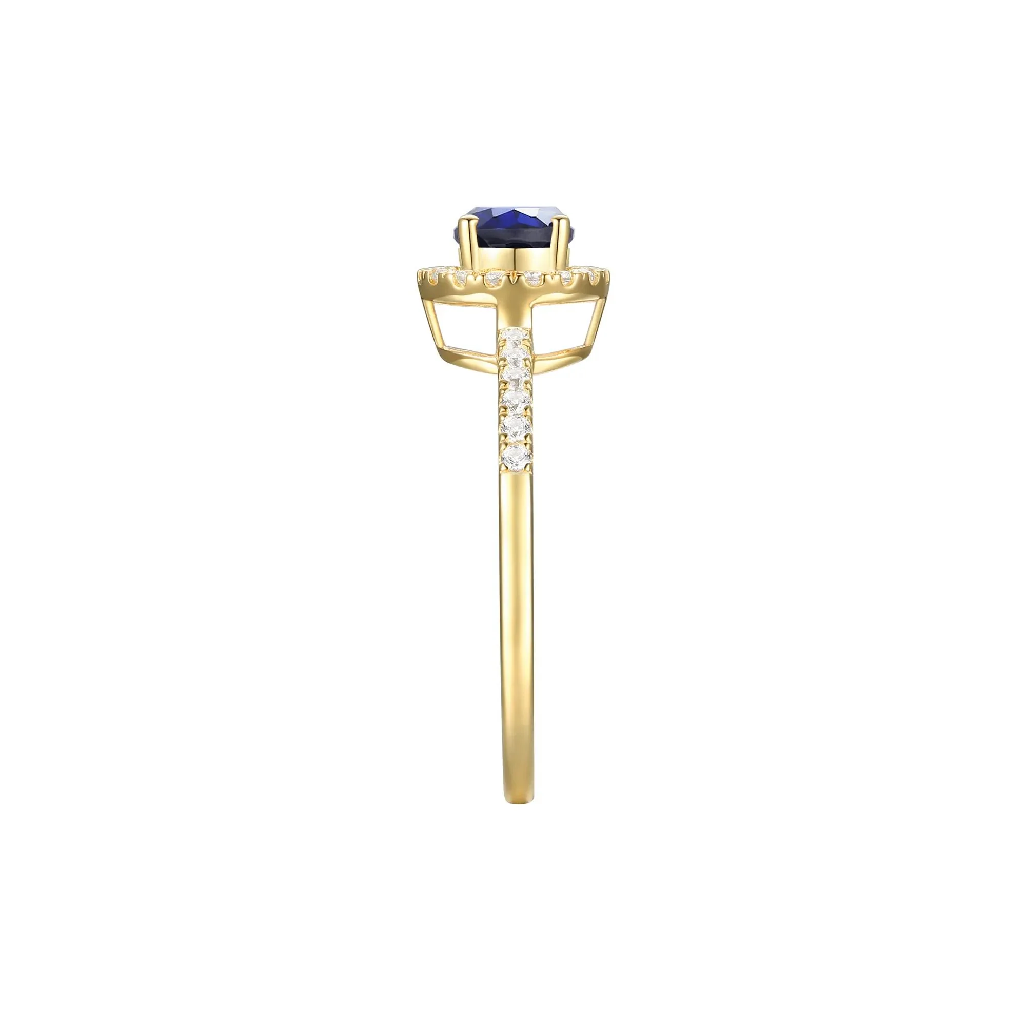 1/5 CT. Tw. Blue Sapphire and Diamond Ring 10K Yellow Gold Size 7 - Image 3