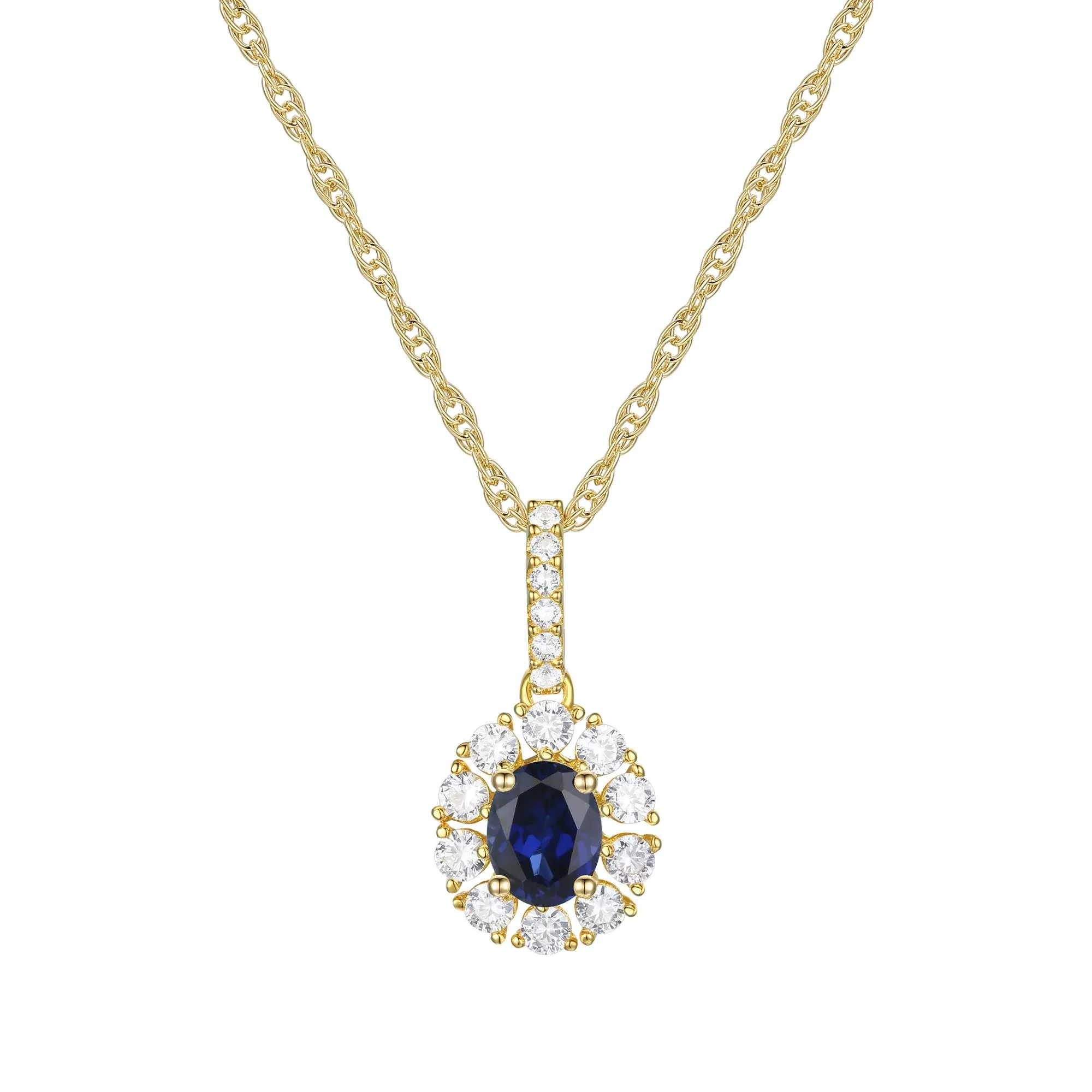 1/4 CT. Tw. Blue Sapphire and Diamond Pendant Necklace 10K Yellow Gold Size 18"