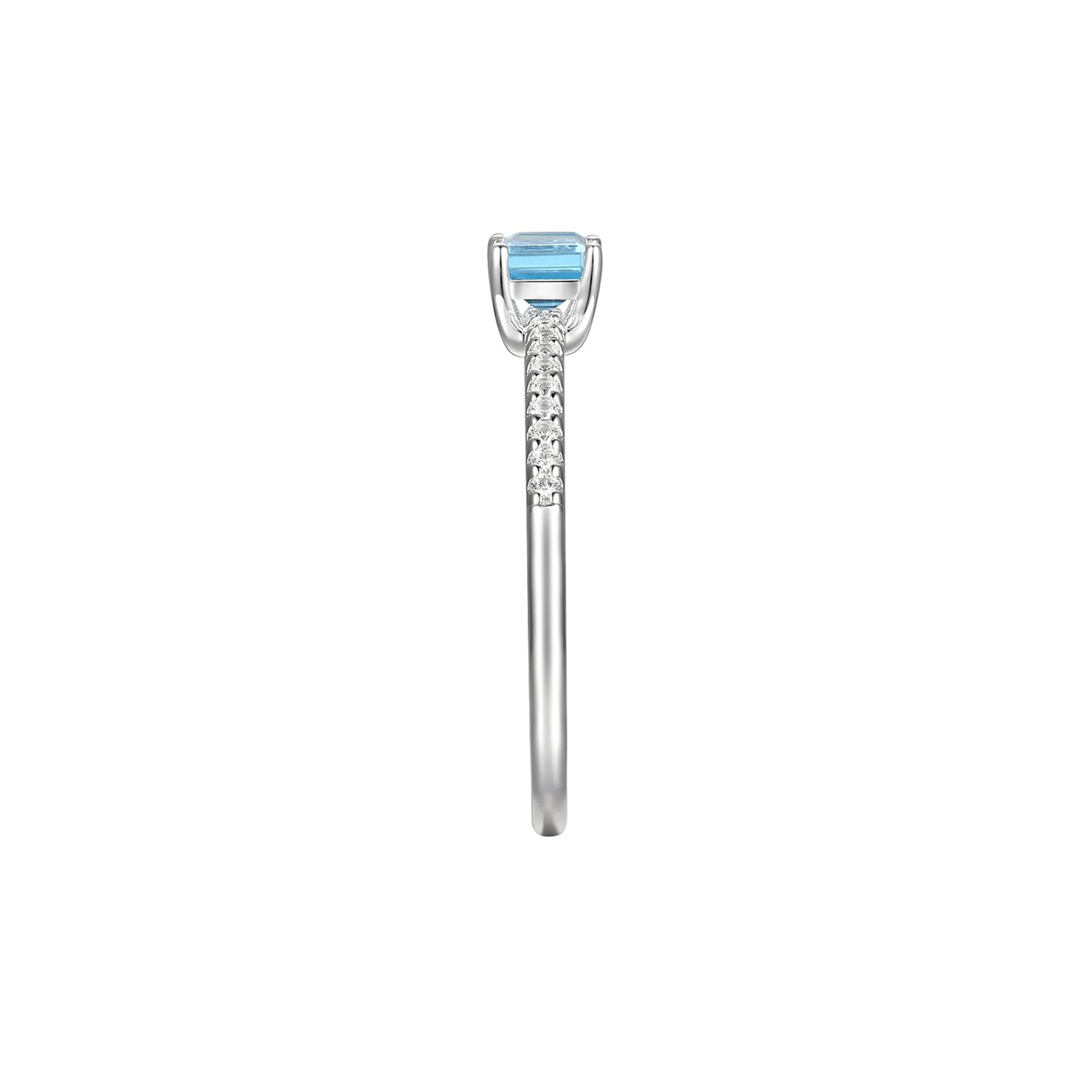Blue Topaz and Lab Created White Sapphire Ring .925 Sterling Silver Size 6 1mm - Image 3