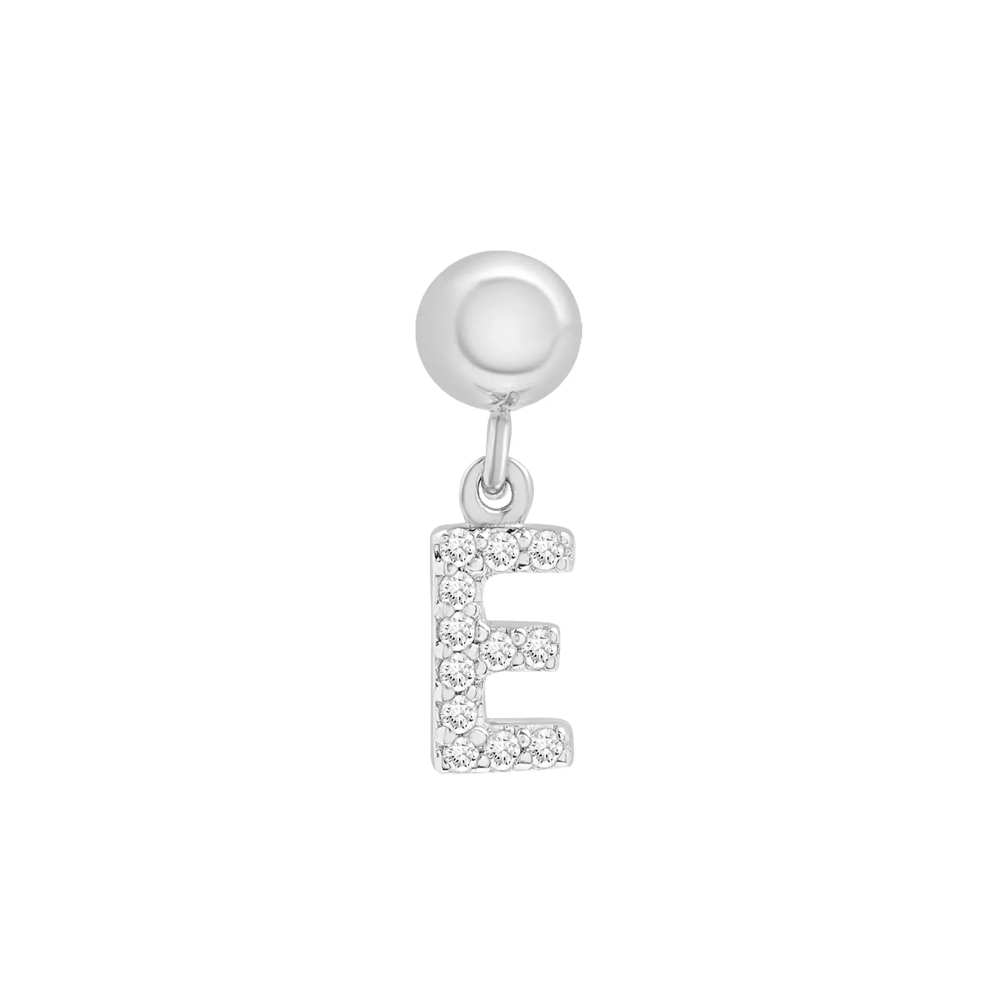Diamond Accent E Initial Bead Charm .925 Sterling Silver White Size 12.50mm - Image 5