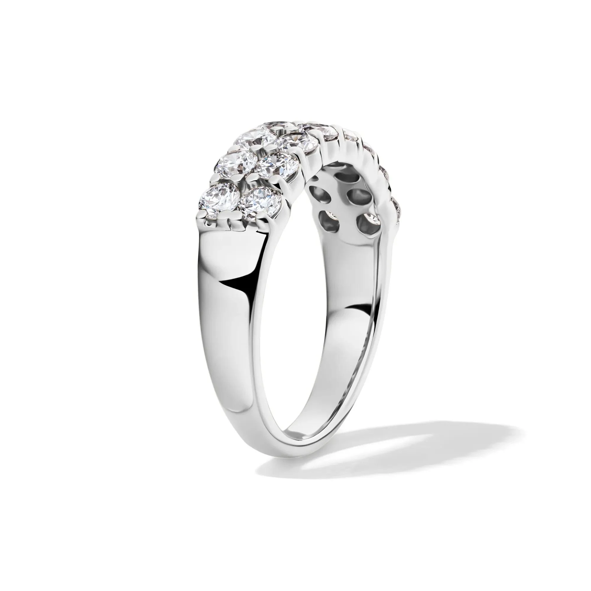 Lab Grown Diamond Double Row Anniversary Band Ring 10K White Gold (1 ½ CT. Tw.) Round Brilliant Cut Size 6.5 2mm - Image 3