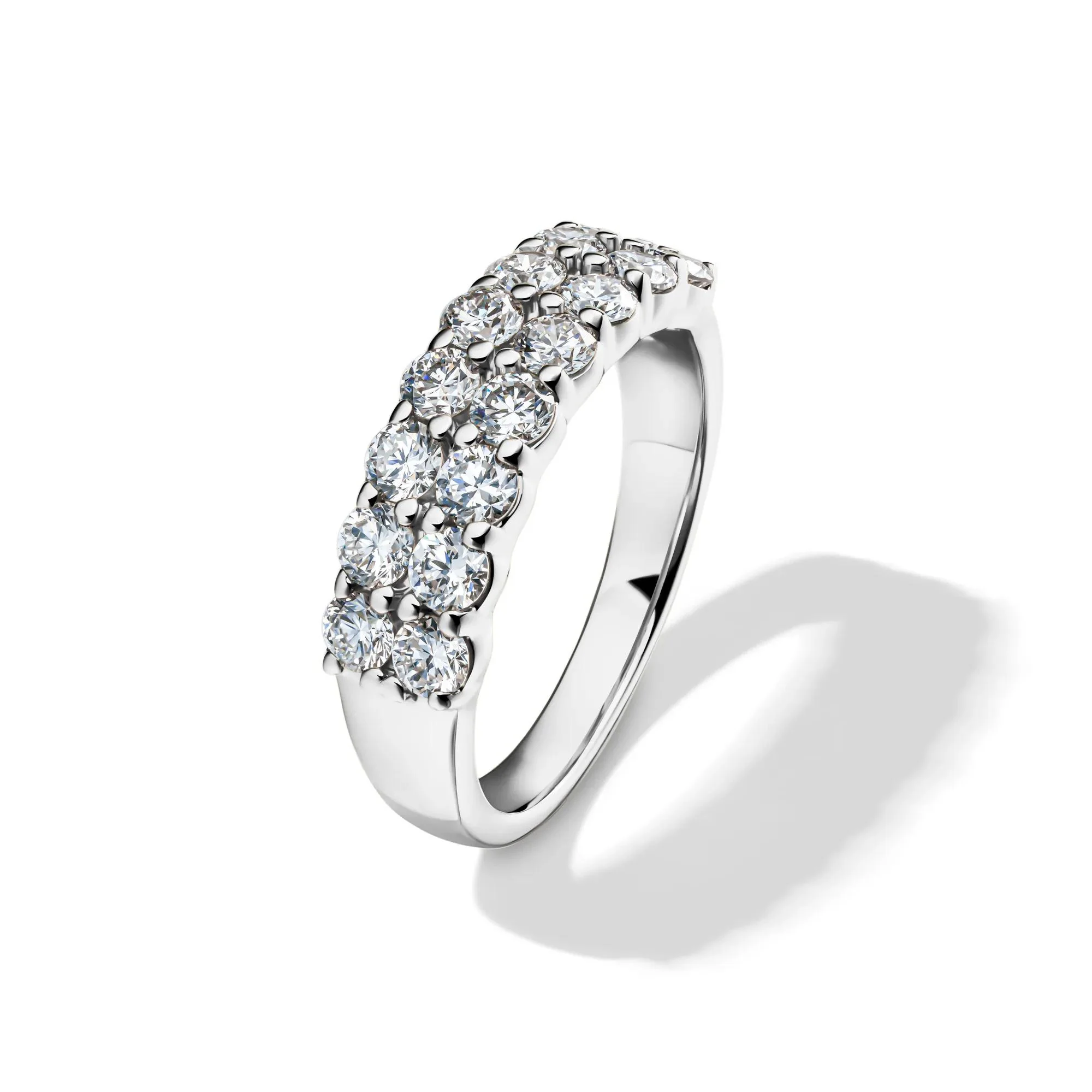Lab Grown Diamond Double Row Anniversary Band Ring 10K White Gold (1 ½ CT. Tw.) Round Brilliant Cut Size 7.5 2mm - Image 4