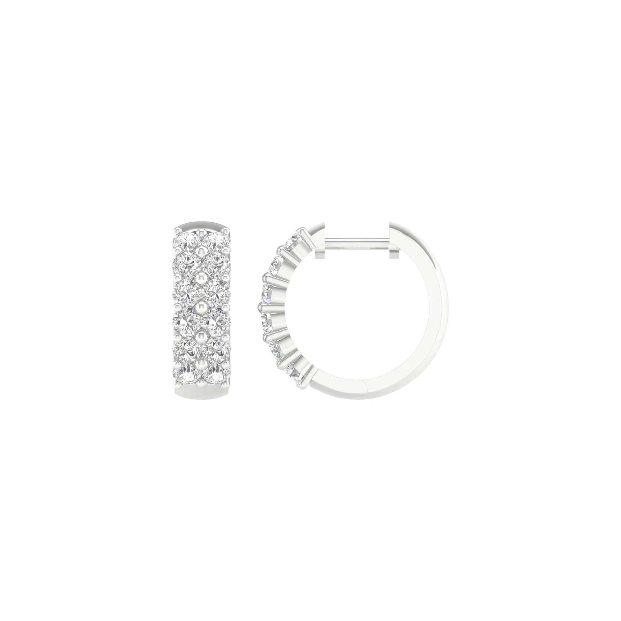 2 CT. Tw. Lab Grown Diamond Two-Row Hoop Earrings 14K White Gold Size 6.00mm - Image 3
