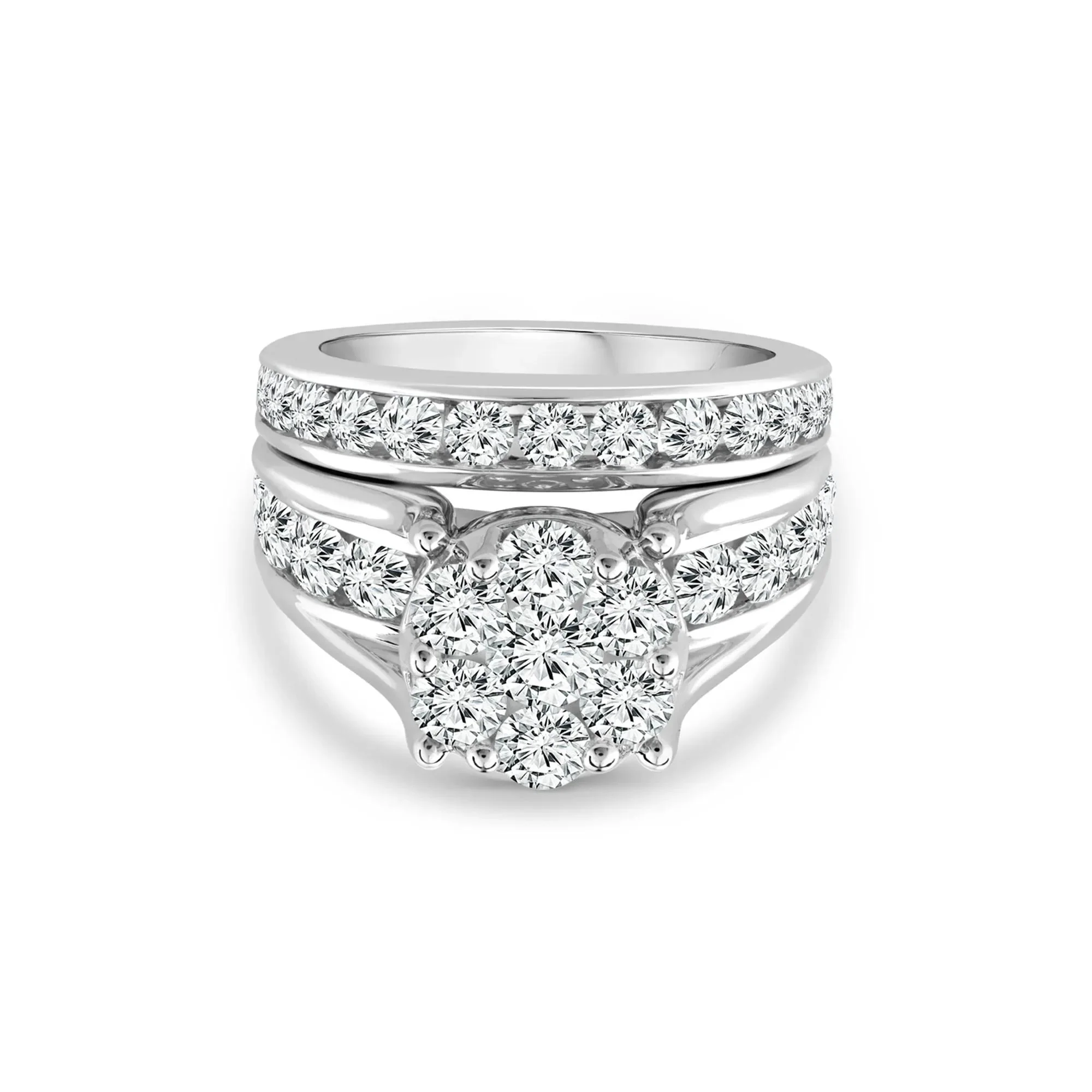 3 CT. Tw. Round Lab Grown Multi-Diamond Engagement Ring Set 10K White Gold Round Brilliant Cut Size 7 3mm - Image 4