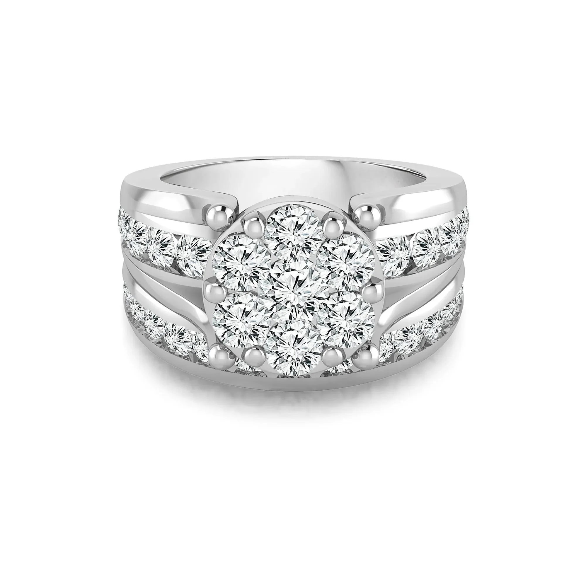 3 CT. Tw. Round Lab Grown Multi-Diamond Engagement Ring Set 10K White Gold Round Brilliant Cut Size 7.5 3mm