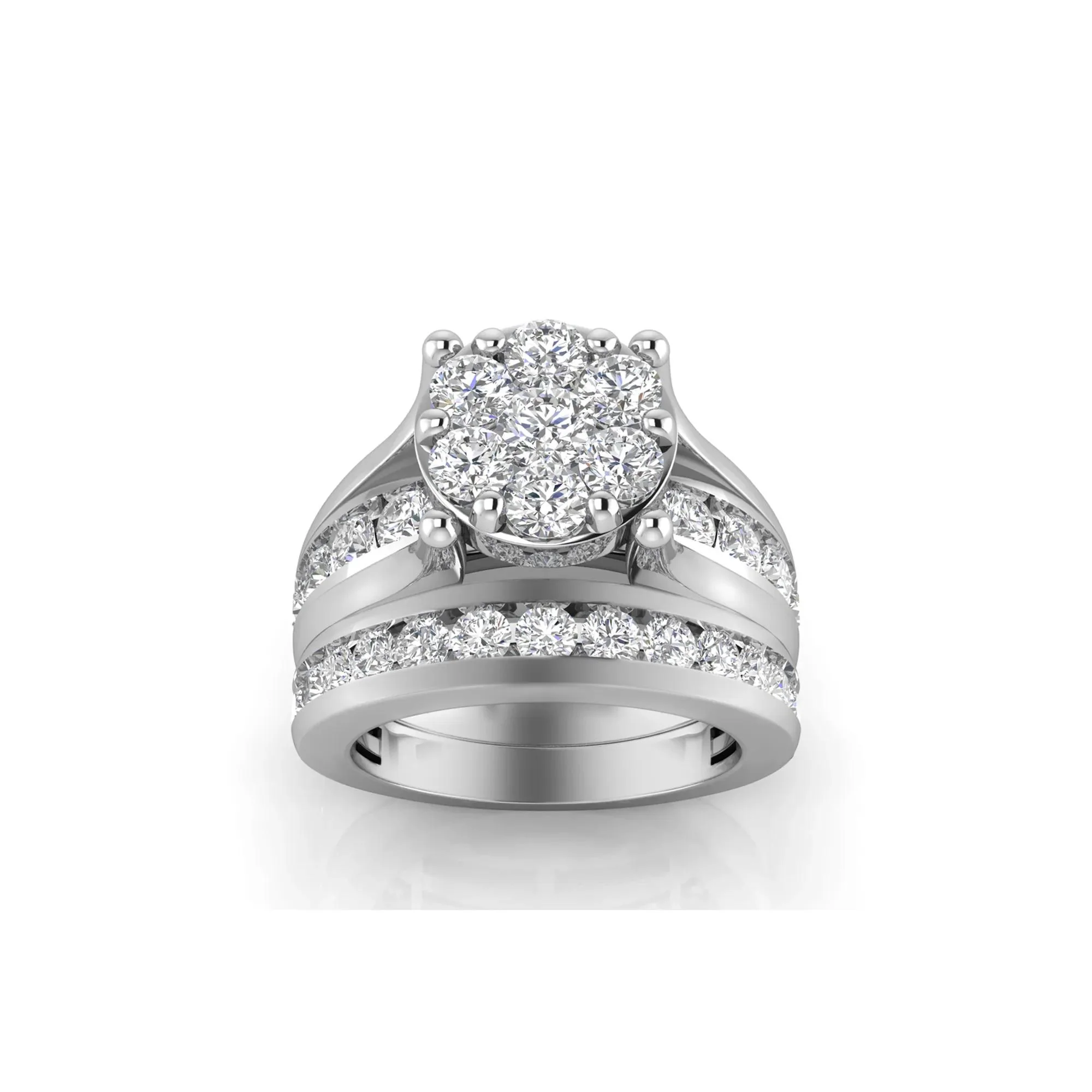 3 CT. Tw. Round Lab Grown Multi-Diamond Engagement Ring Set 10K White Gold Round Brilliant Cut Size 7.5 3mm - Image 5