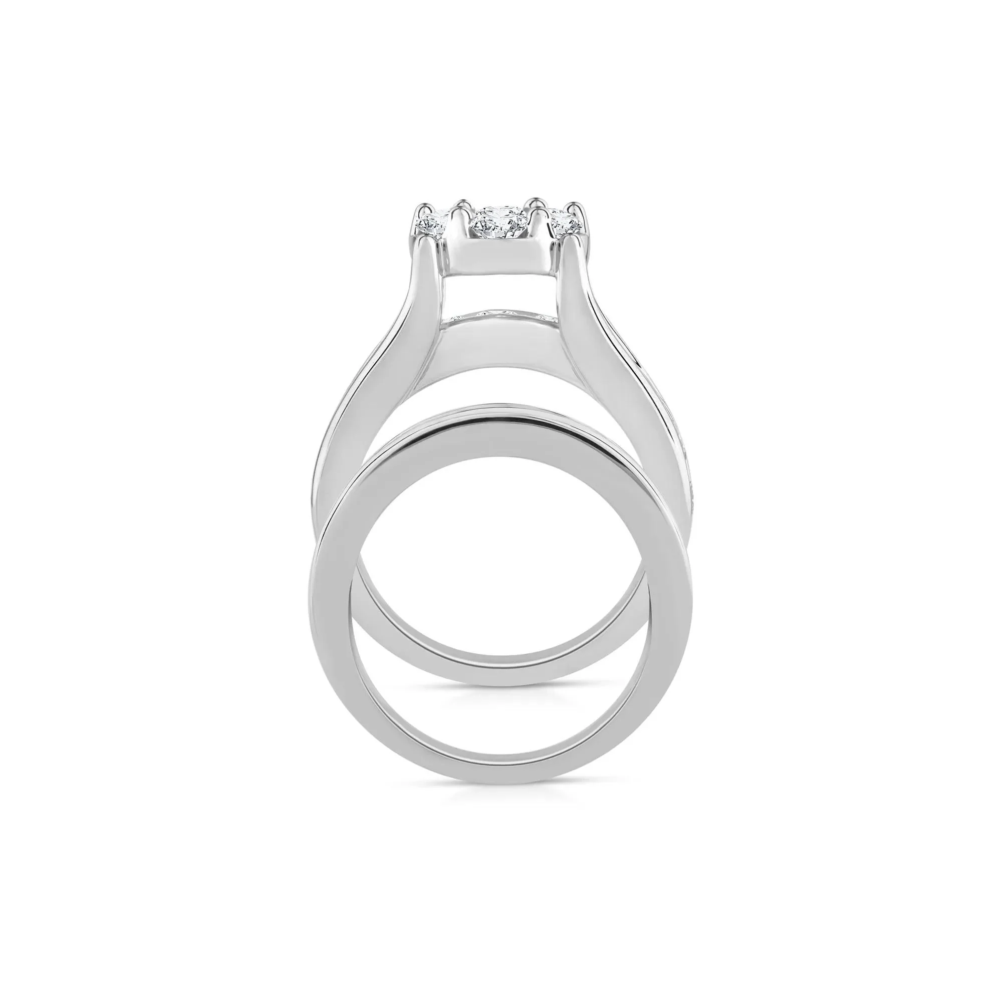 3 CT. Tw. Round Lab Grown Multi-Diamond Engagement Ring Set 10K White Gold Round Brilliant Cut Size 8 3mm - Image 2