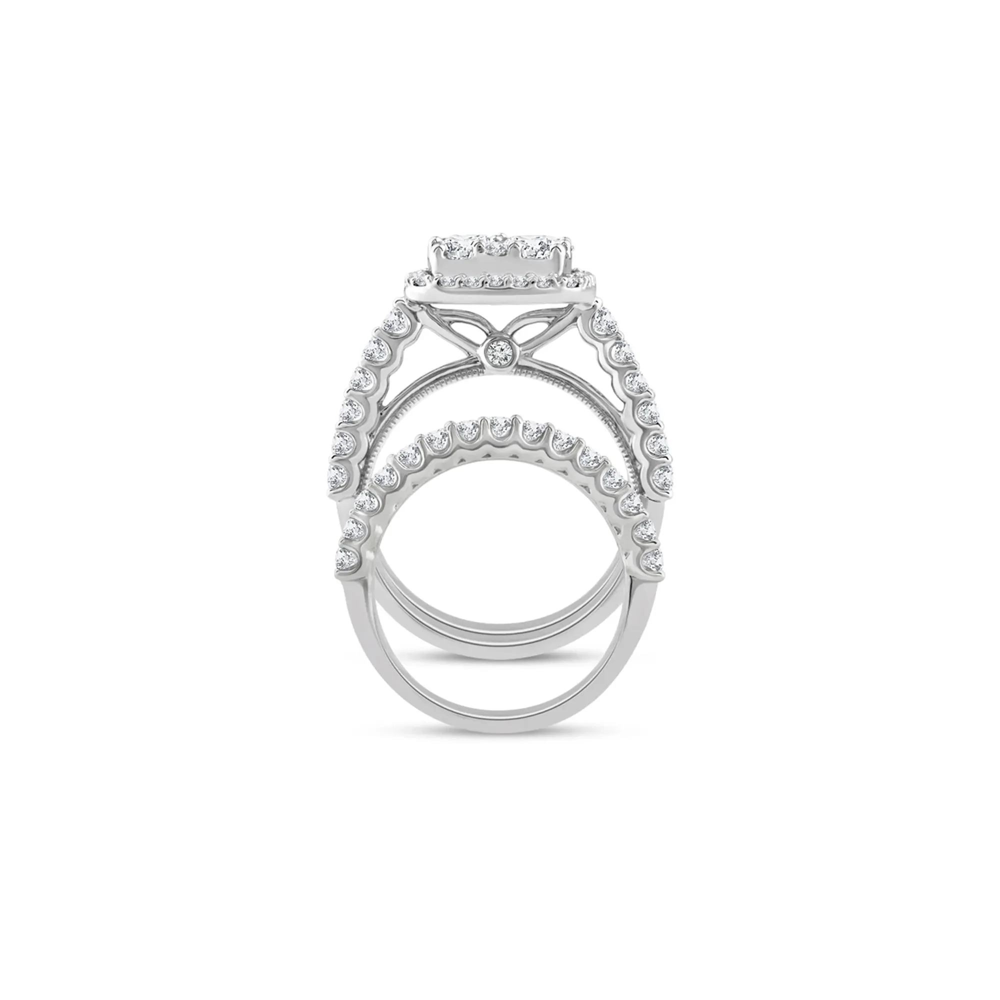 3 CT. Tw. Lab Grown Multi-Diamond Engagement Ring Set 10K White Gold Round Brilliant Cut Size 8 2mm - Image 2