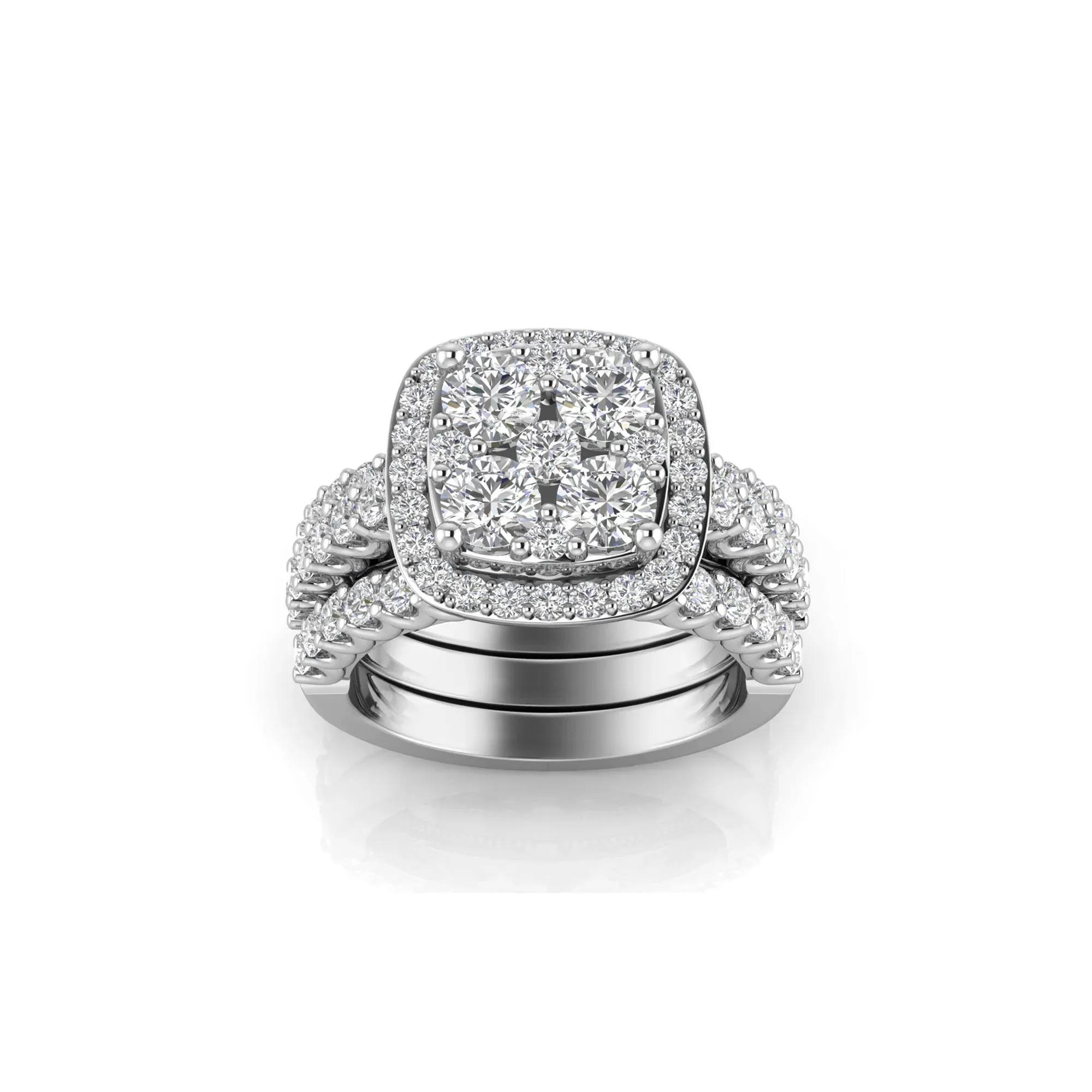 3 CT. Tw. Lab Grown Multi-Diamond Engagement Ring Set 10K White Gold Round Brilliant Cut Size 8 2mm - Image 4