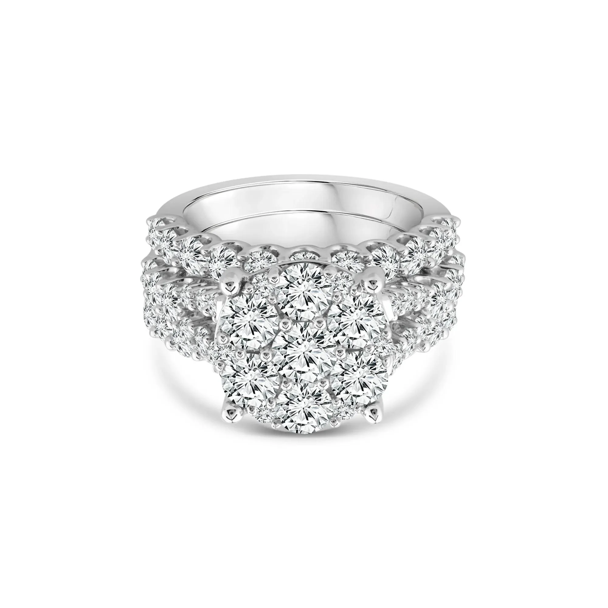 5 CT. Tw. Round Lab Grown Multi-Diamond Engagement Ring Set 10K White Gold Round Brilliant Cut Size 6.5 3mm