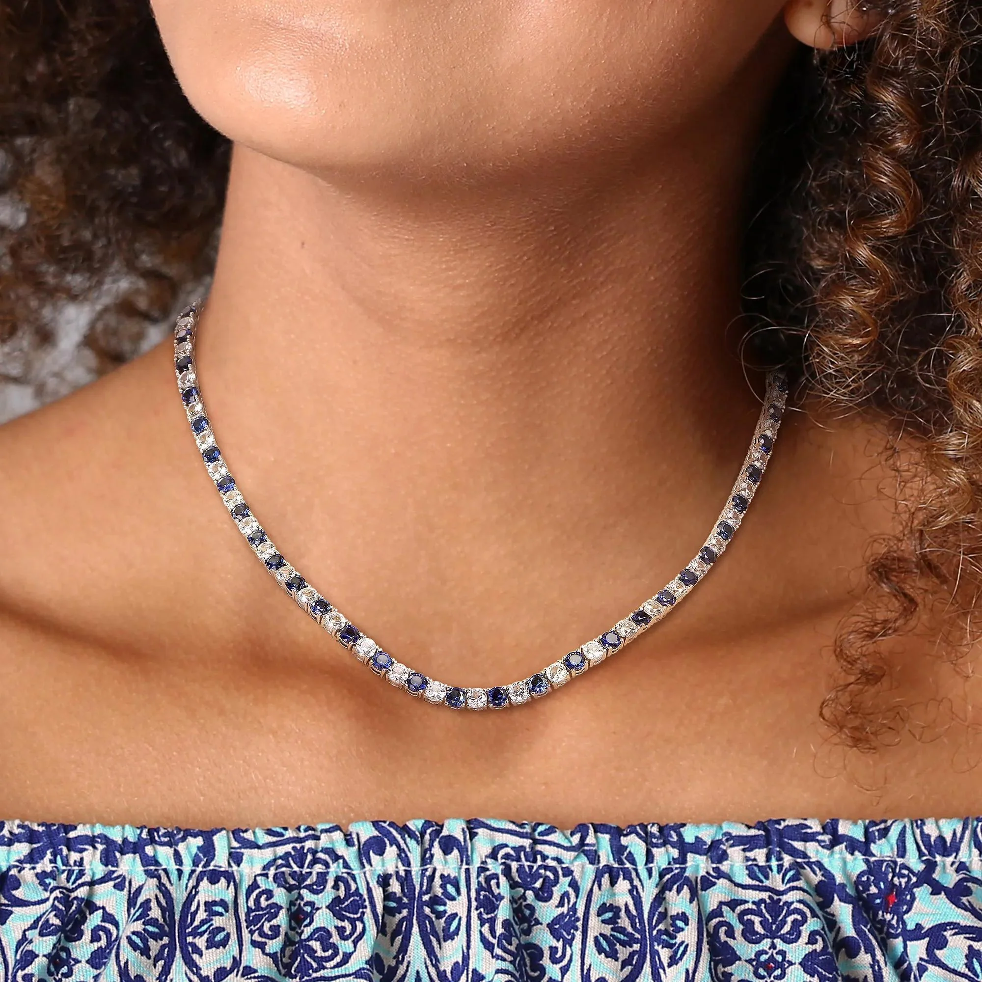 Lab Created Gemstone Tennis Necklace .925 Sterling Silver White Size 17" - Image 6
