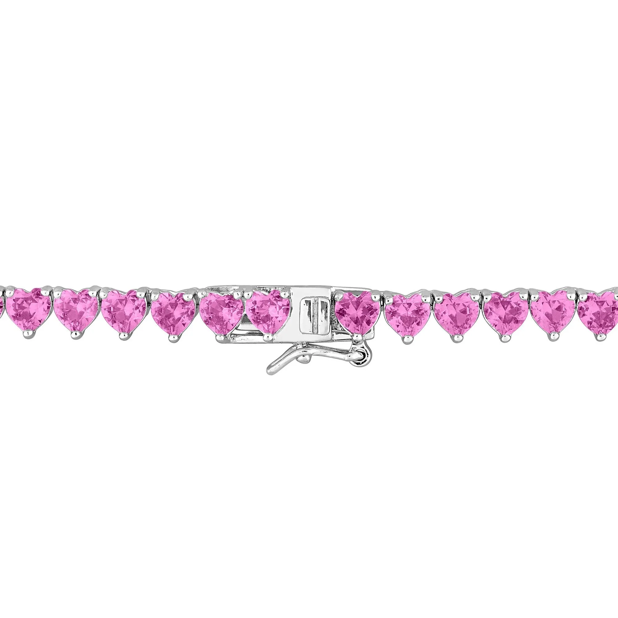 Lab Created Pink Sapphire Heart-Shaped Tennis Necklace White Size 18" - Image 3